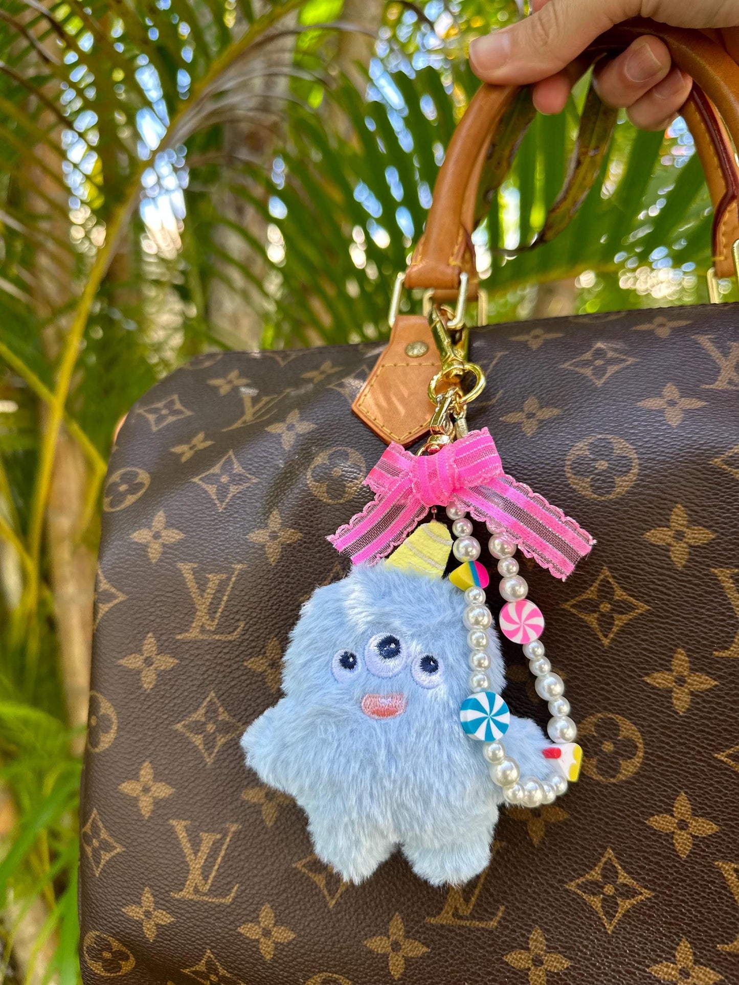 Pastel candy monster purse charms - Cute keychain plush for trendy y2k style, 90s aesthetic | Kawaii purse jewelry | Fuzzy book bag charm