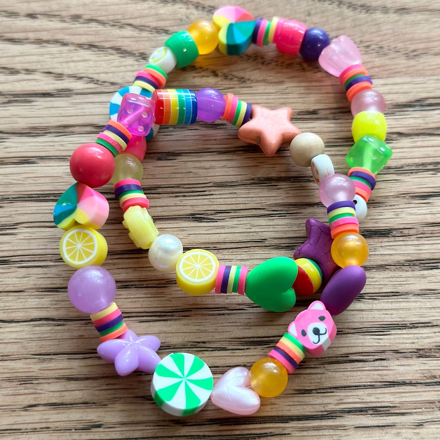 Y2K Beaded Bracelet, Multi-Color Kandi Rave Jewelry with Gummy Bear Charm