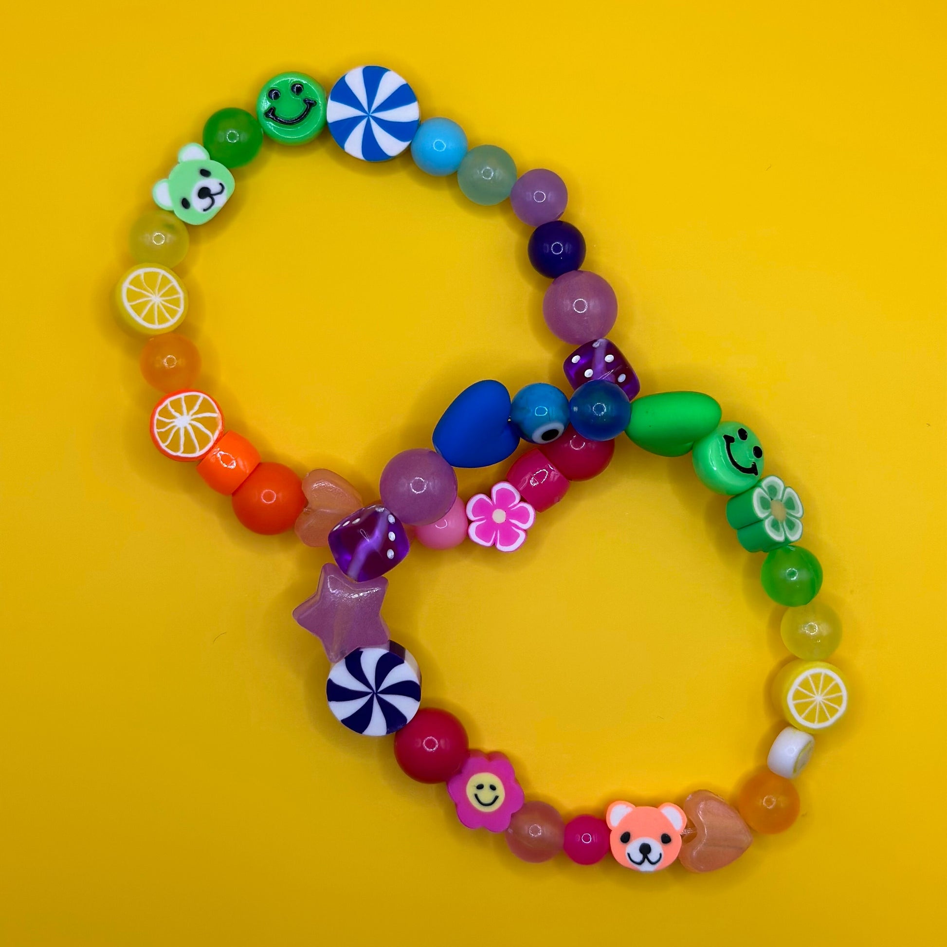 Rainbow Bead Stretch Bracelet: Y2K 90s Kandi Rave Charm Bracelet