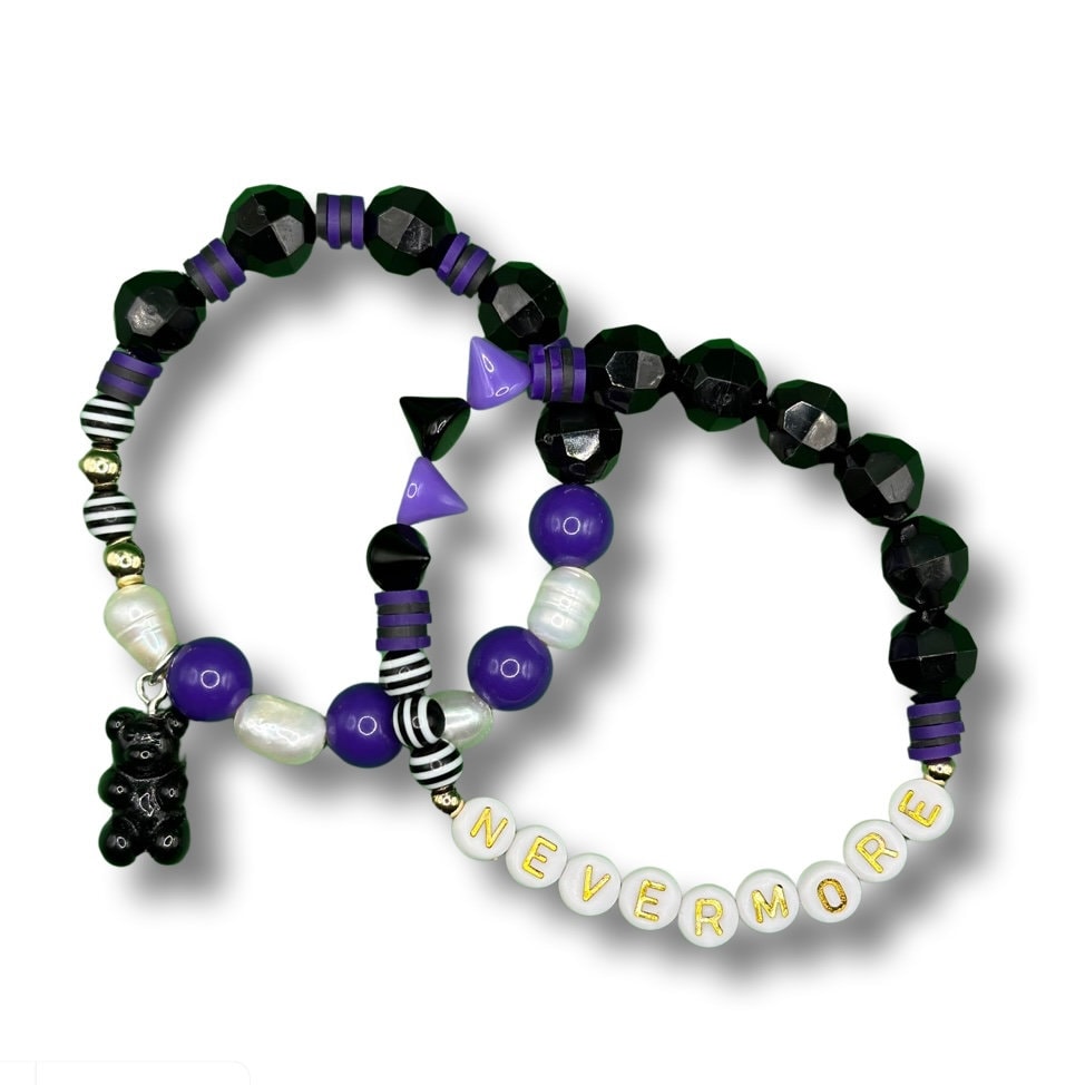 Nevermore Beaded Bracelet, Freshwater Pearl Goth Jewelry