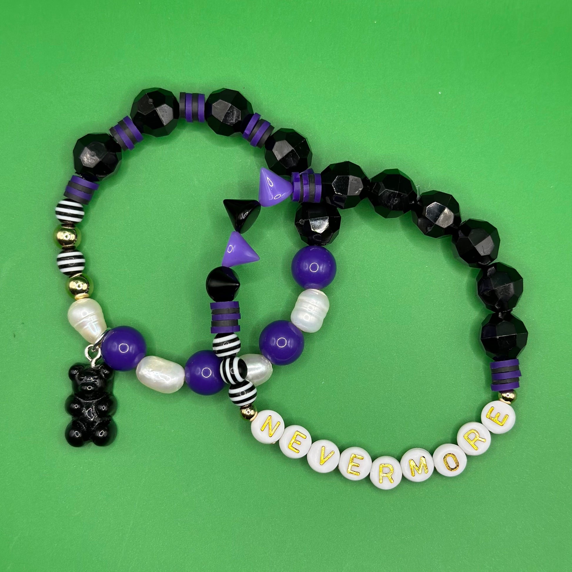 Nevermore Beaded Bracelet, Freshwater Pearl Goth Jewelry