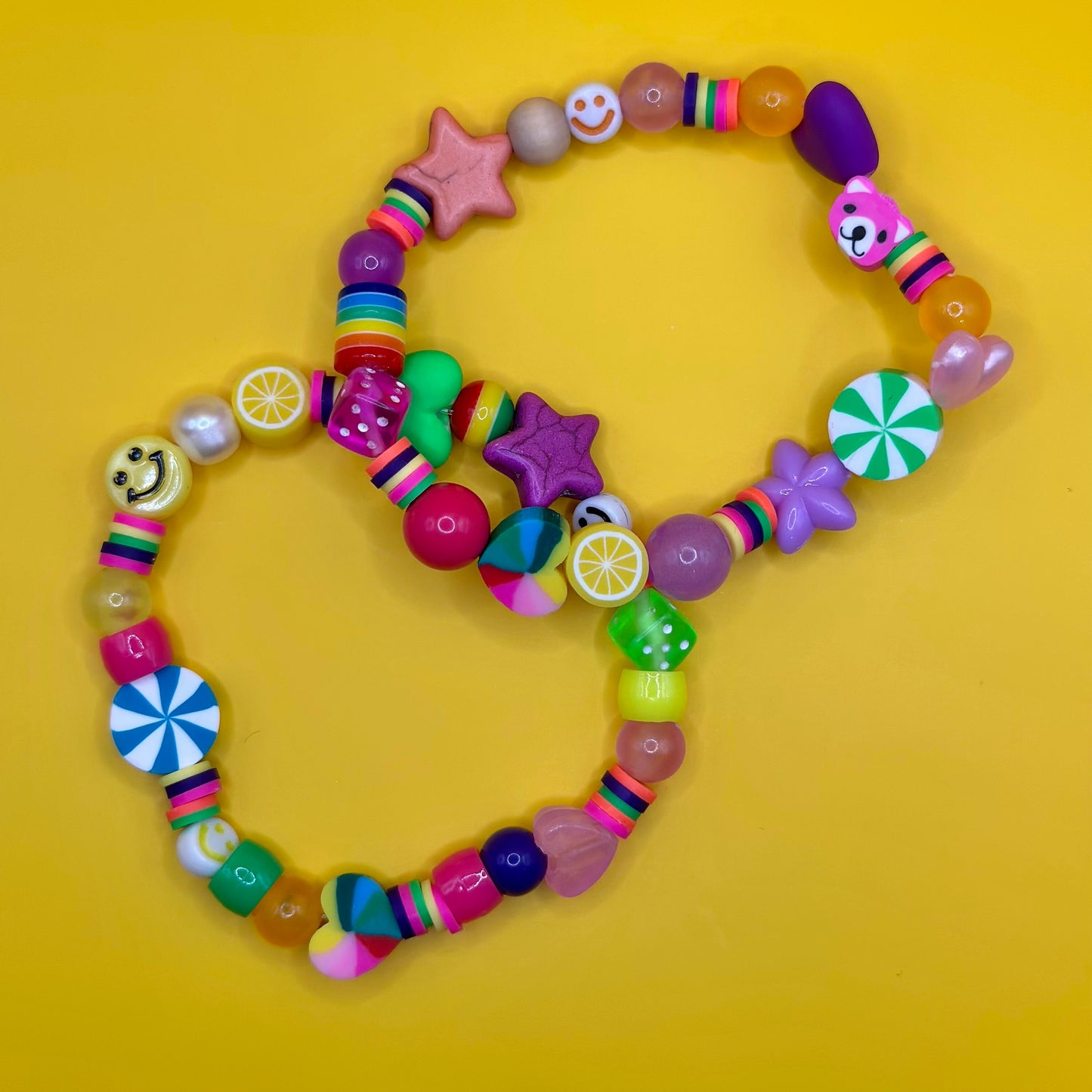 Y2K Beaded Bracelet, Multi-Color Kandi Rave Jewelry with Gummy Bear Charm