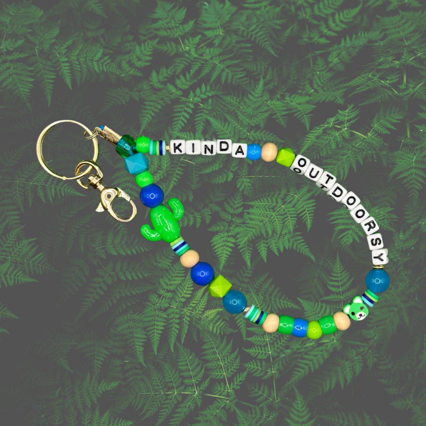 Beaded outdoorsy keychain | adventure purse charm | trendy y2k, 90s aesthetic | cute colorful accessory with gold clasp