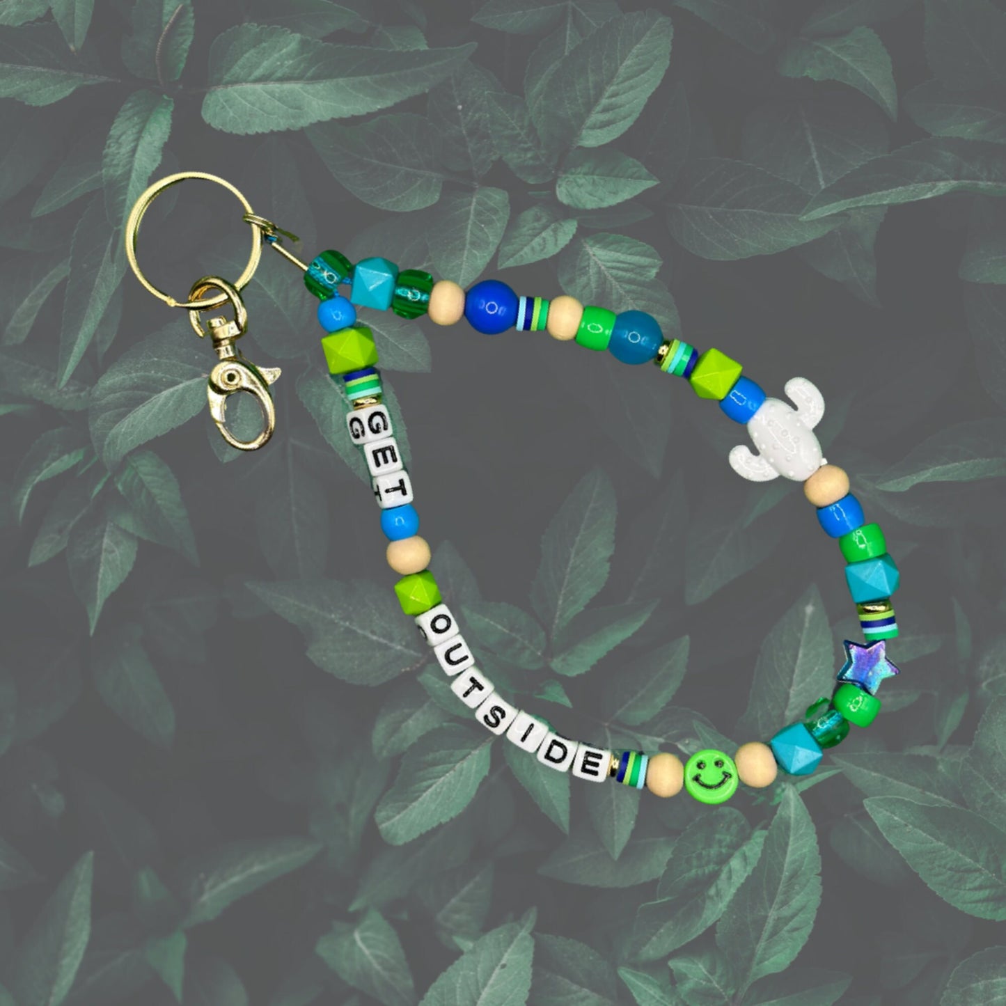 Beaded outdoorsy keychain | adventure purse charm | trendy y2k, 90s aesthetic | cute colorful accessory with gold clasp