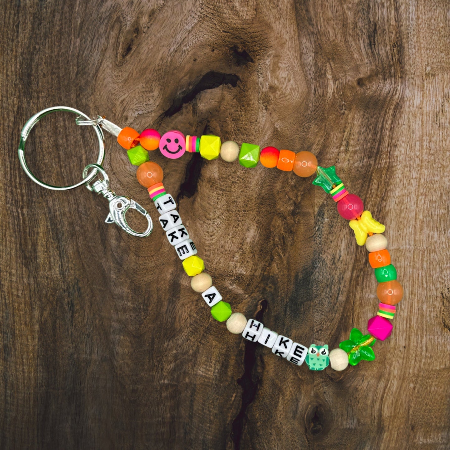 Beaded outdoorsy keychain | adventure purse charm | trendy y2k, 90s aesthetic | cute colorful accessory with gold clasp