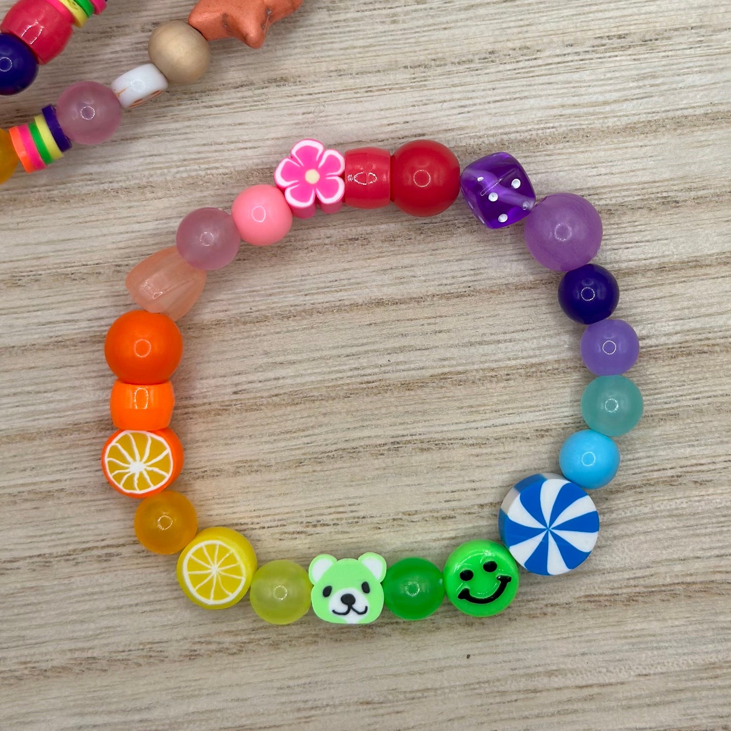 Rainbow Bead Stretch Bracelet: Y2K 90s Kandi Rave Charm Bracelet