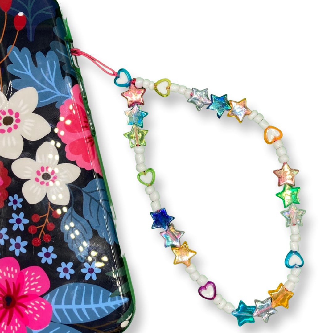 Beaded Phone Charm, Y2K Star & Heart Cellphone Strap
