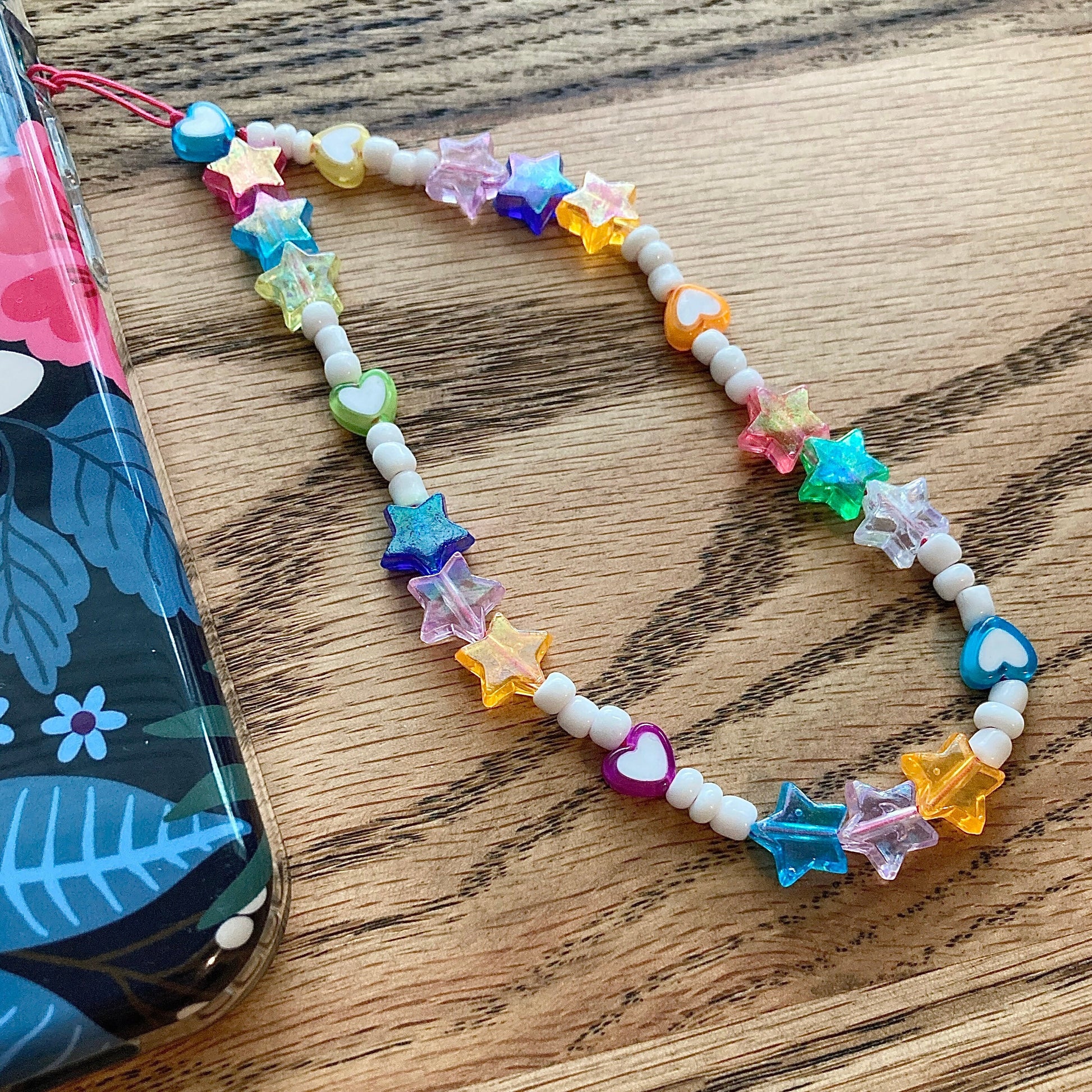 Beaded Phone Charm, Y2K Star & Heart Cellphone Strap