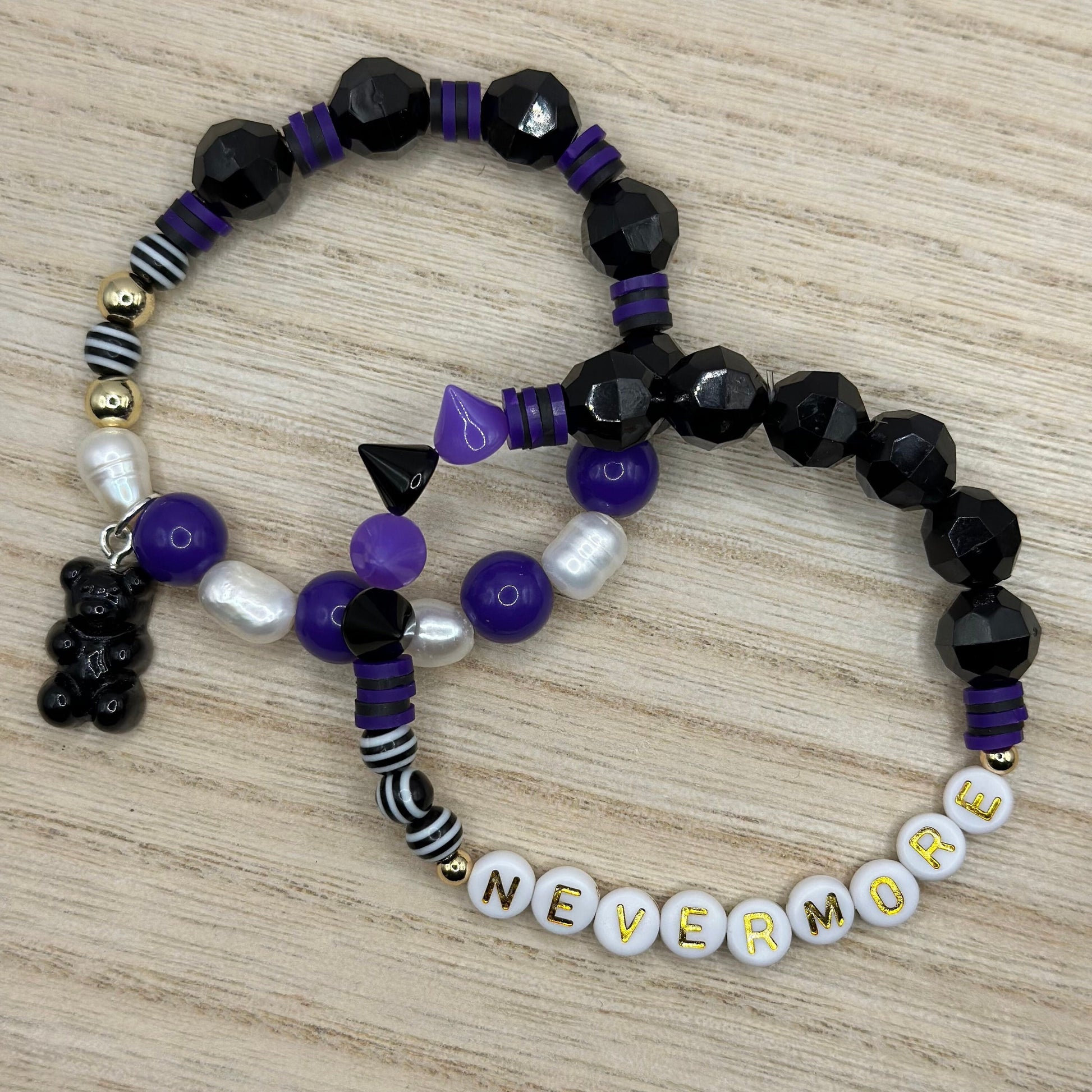 Nevermore Beaded Bracelet, Freshwater Pearl Goth Jewelry