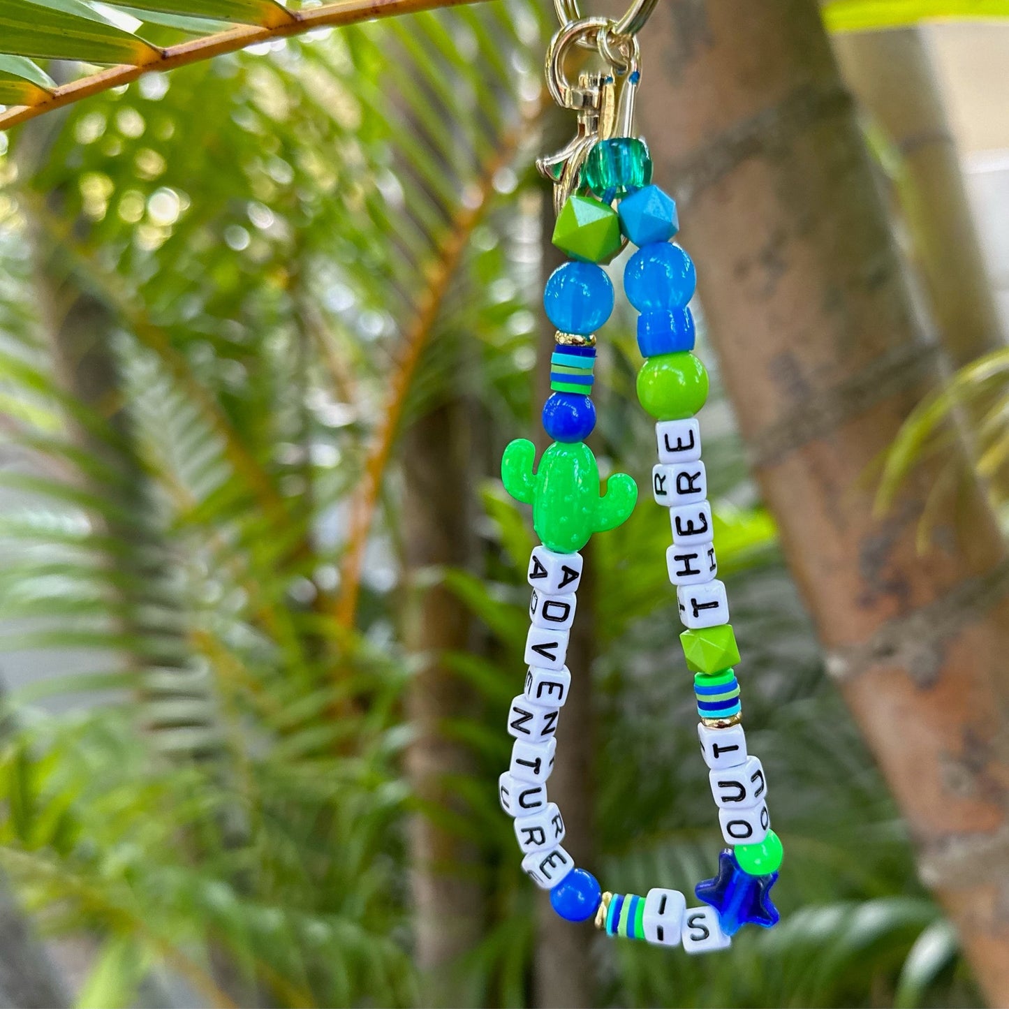 Beaded outdoorsy keychain | adventure purse charm | trendy y2k, 90s aesthetic | cute colorful accessory with gold clasp