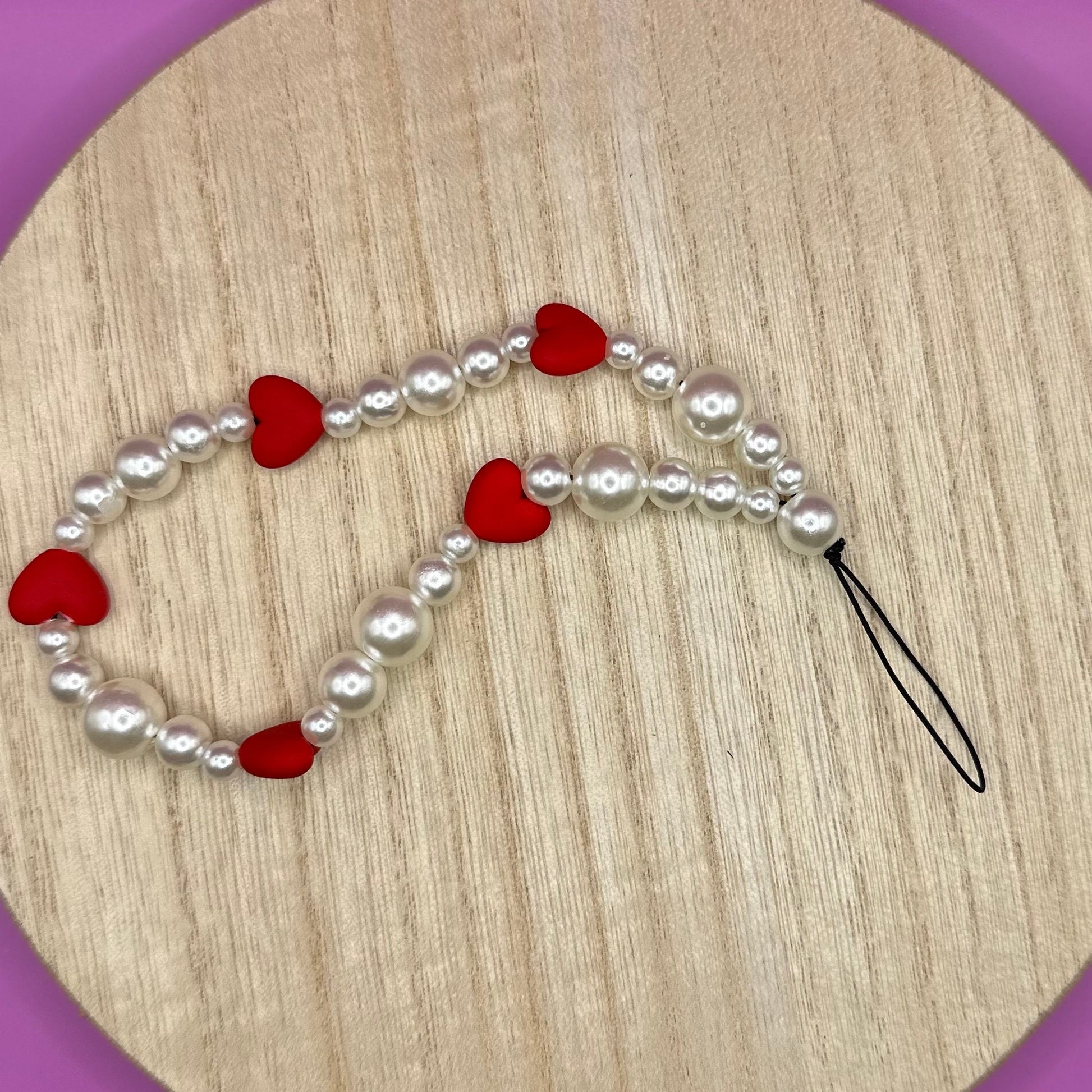 Pearls and Hearts Beaded Phone Charm, Y2K Cellphone Strap
