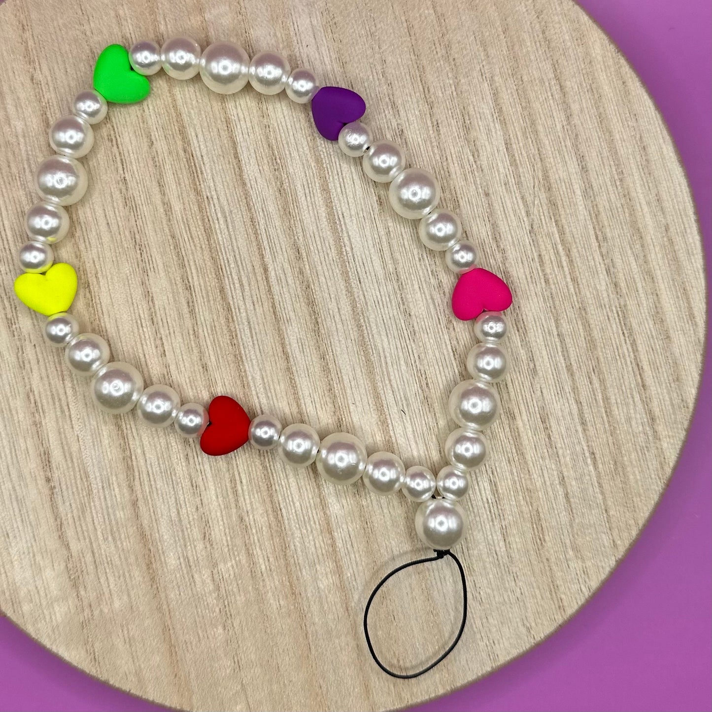 Pearls and Hearts Beaded Phone Charm, Y2K Cellphone Strap