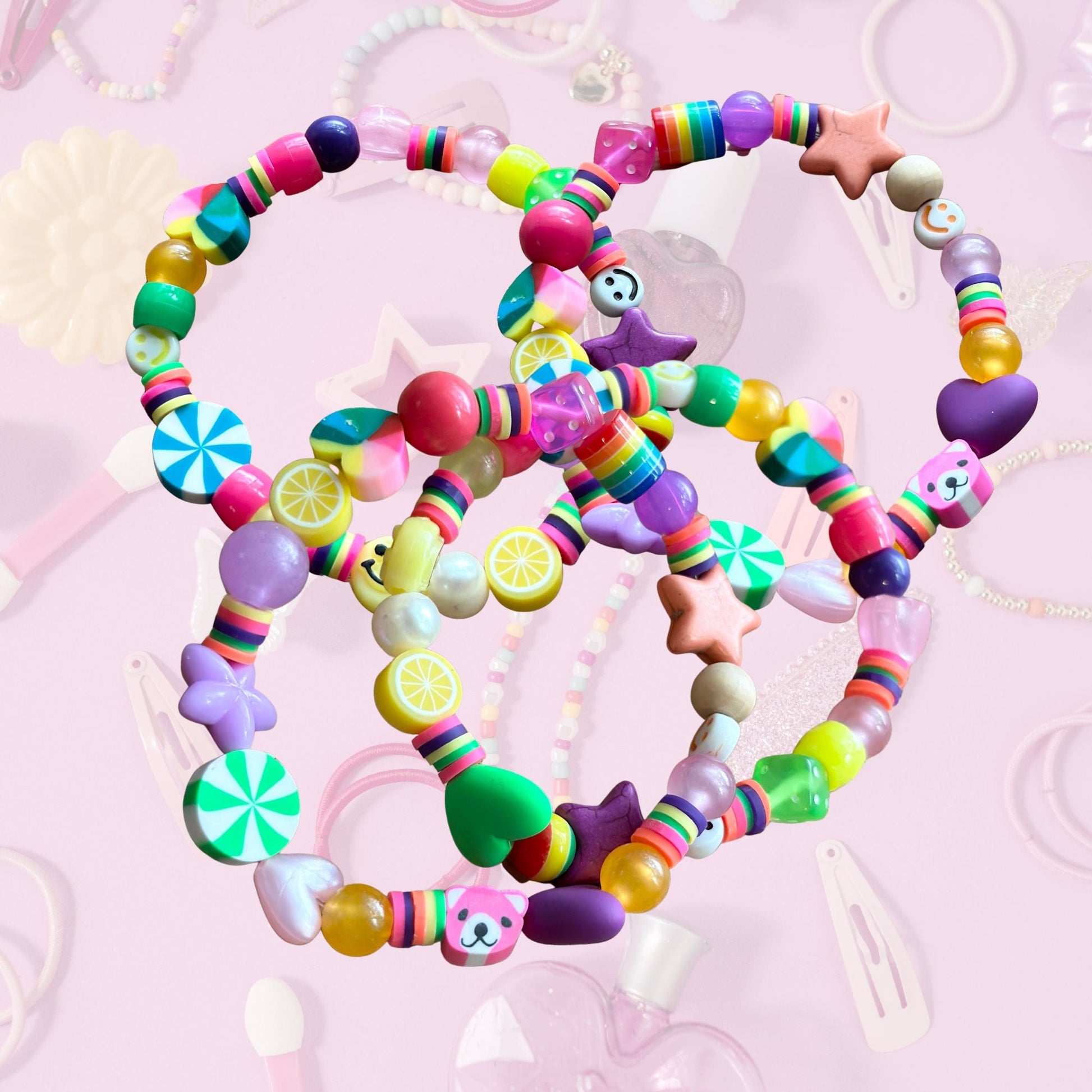 Y2K Beaded Bracelet, Multi-Color Kandi Rave Jewelry with Gummy Bear Charm