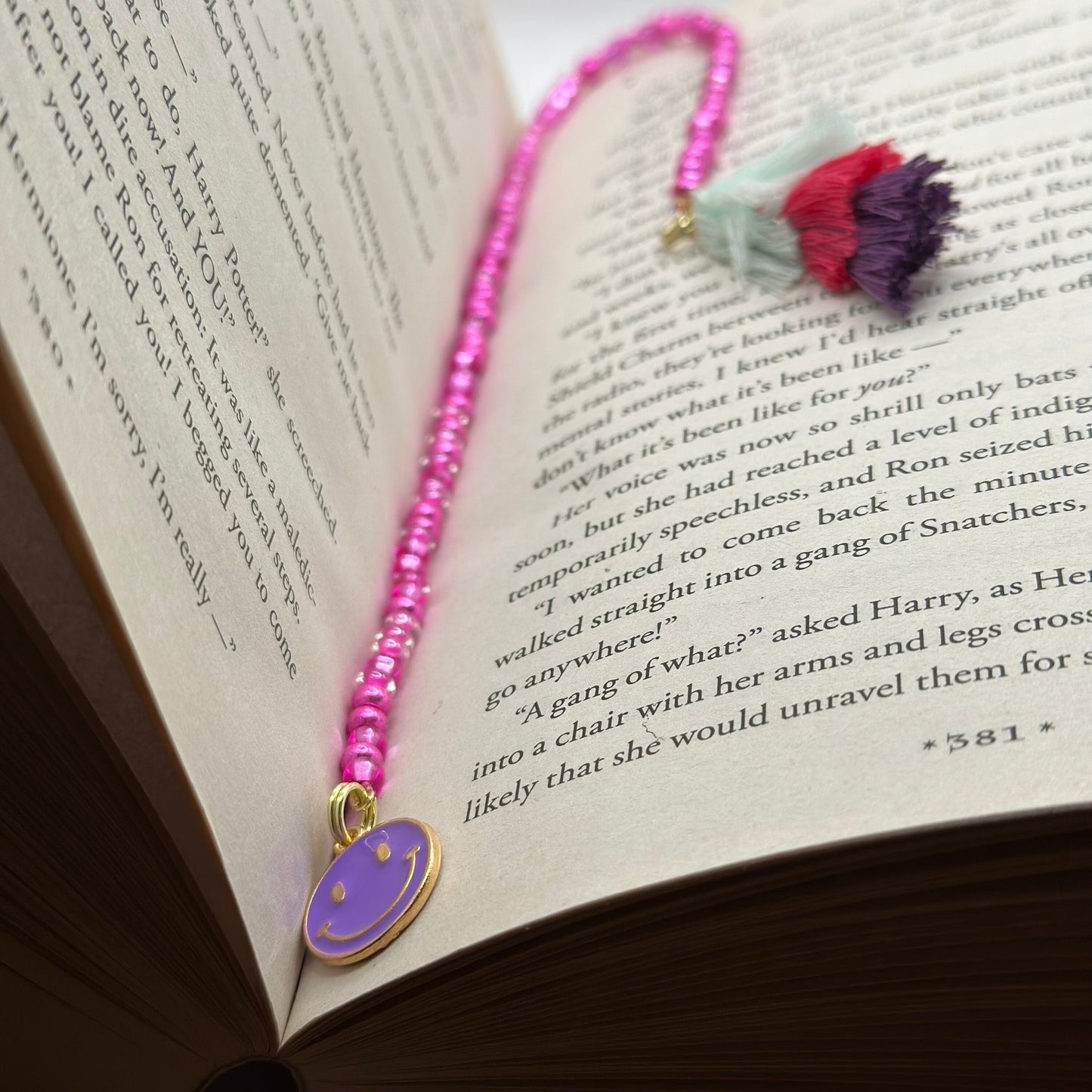 Custom Beaded Bookmark, Smiley Face Charm, Tassel, Gift for Reader, Book Lover Charm