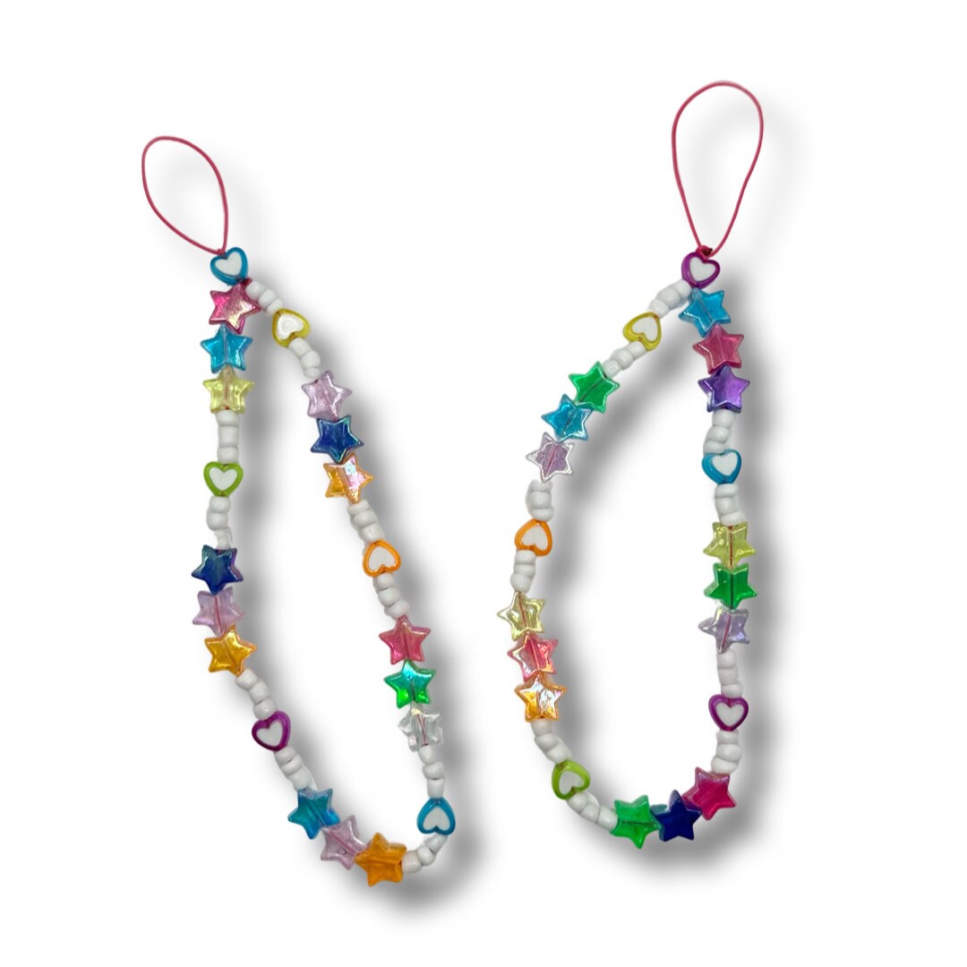 Beaded Phone Charm, Y2K Star & Heart Cellphone Strap