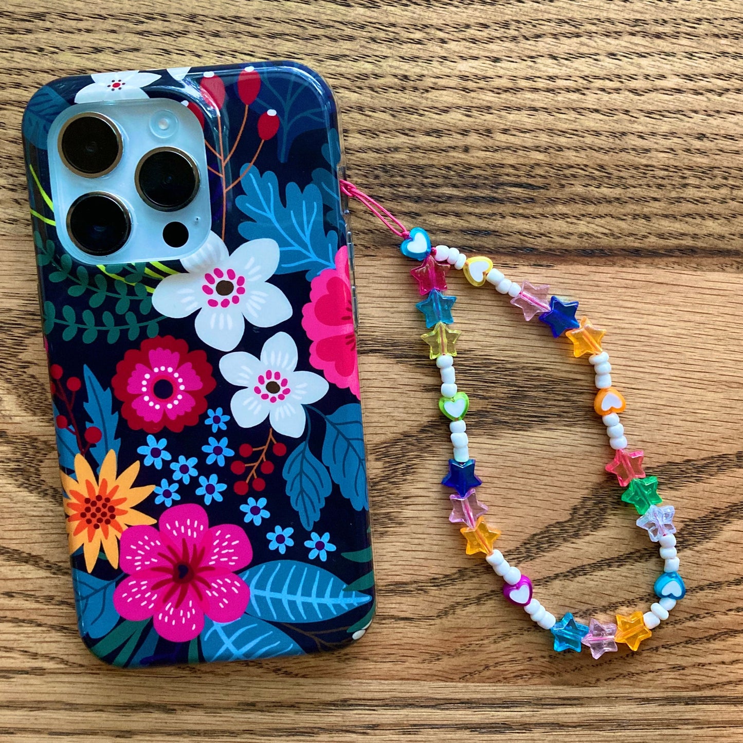Beaded Phone Charm, Y2K Star & Heart Cellphone Strap