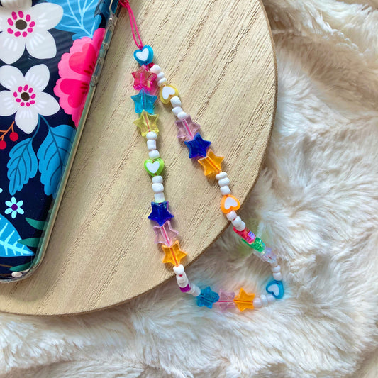 Beaded Phone Charm, Y2K Star & Heart Cellphone Strap
