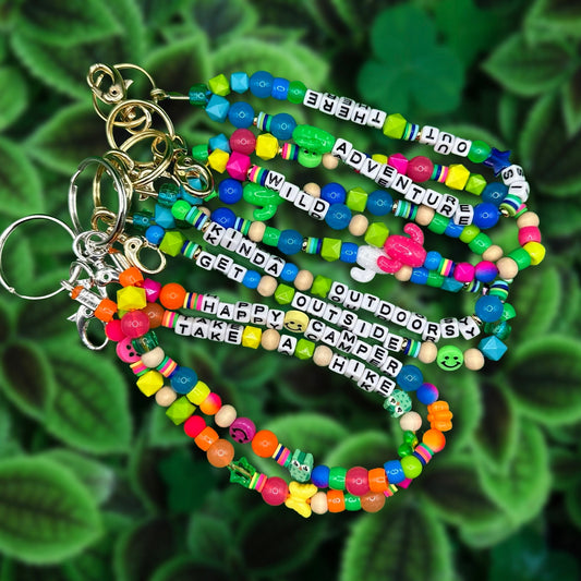 Beaded outdoorsy keychain | adventure purse charm | trendy y2k, 90s aesthetic | cute colorful accessory with gold clasp
