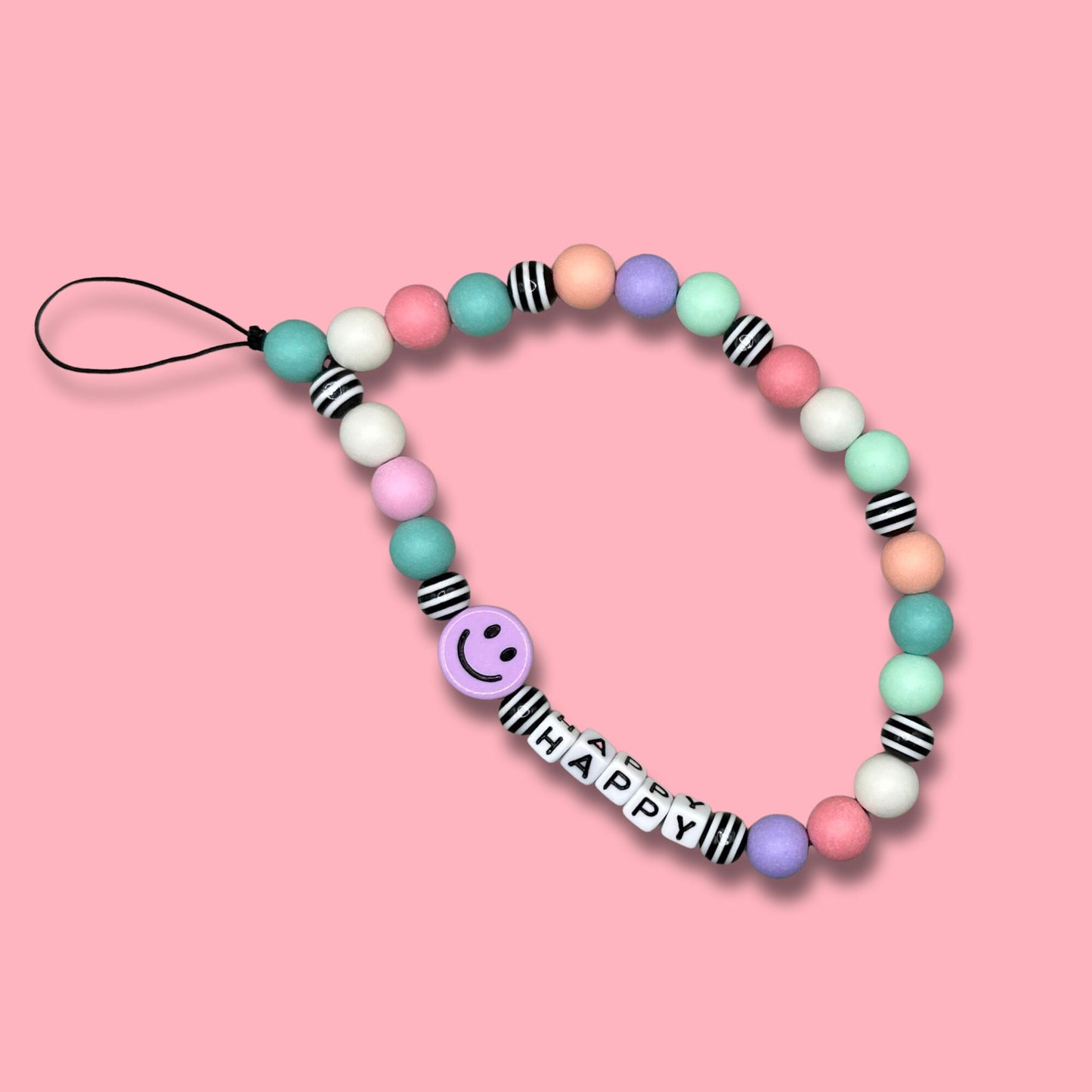 Happy Smiley Face Beaded Phone Charm: Y2K Cellphone Strap