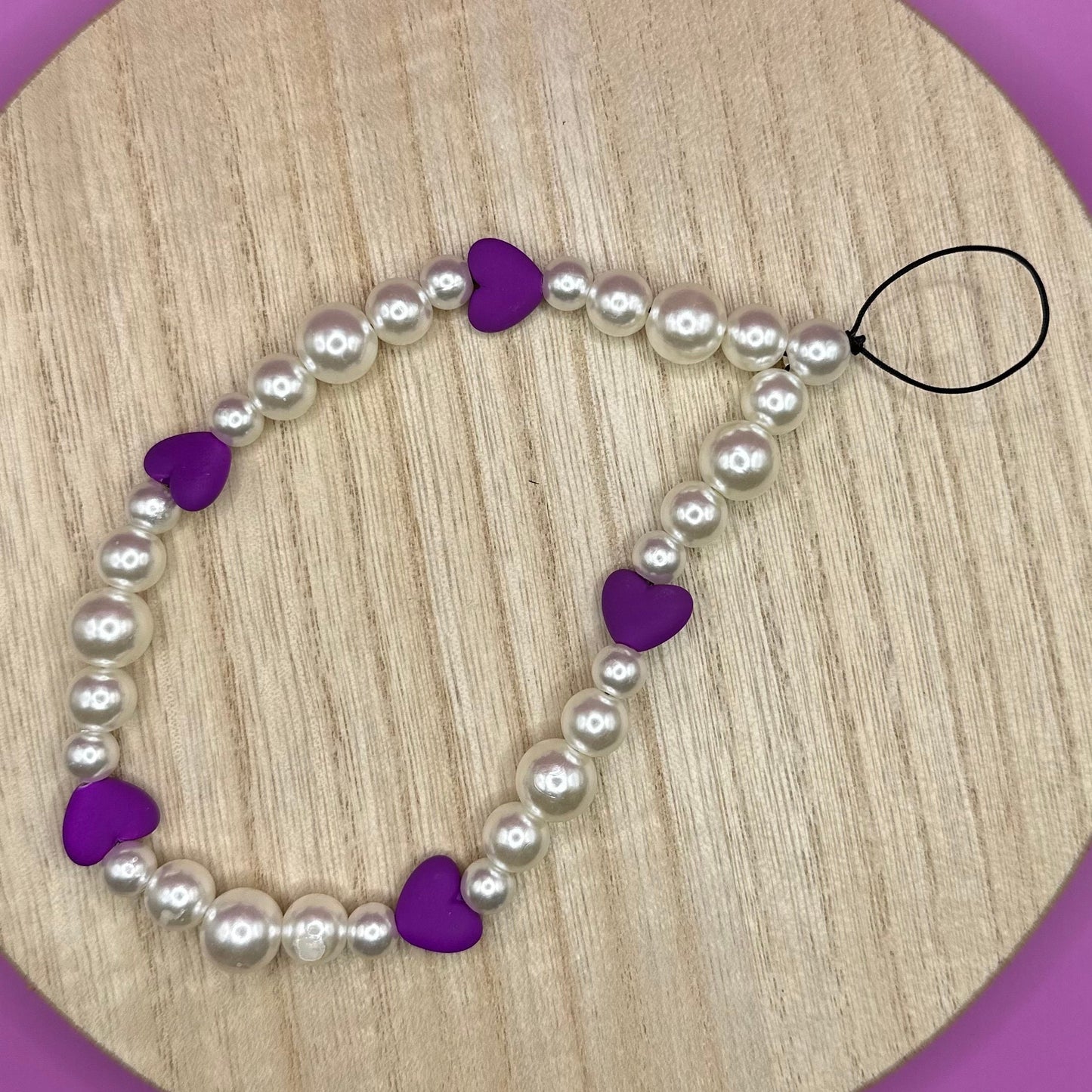 Pearls and Hearts Beaded Phone Charm, Y2K Cellphone Strap