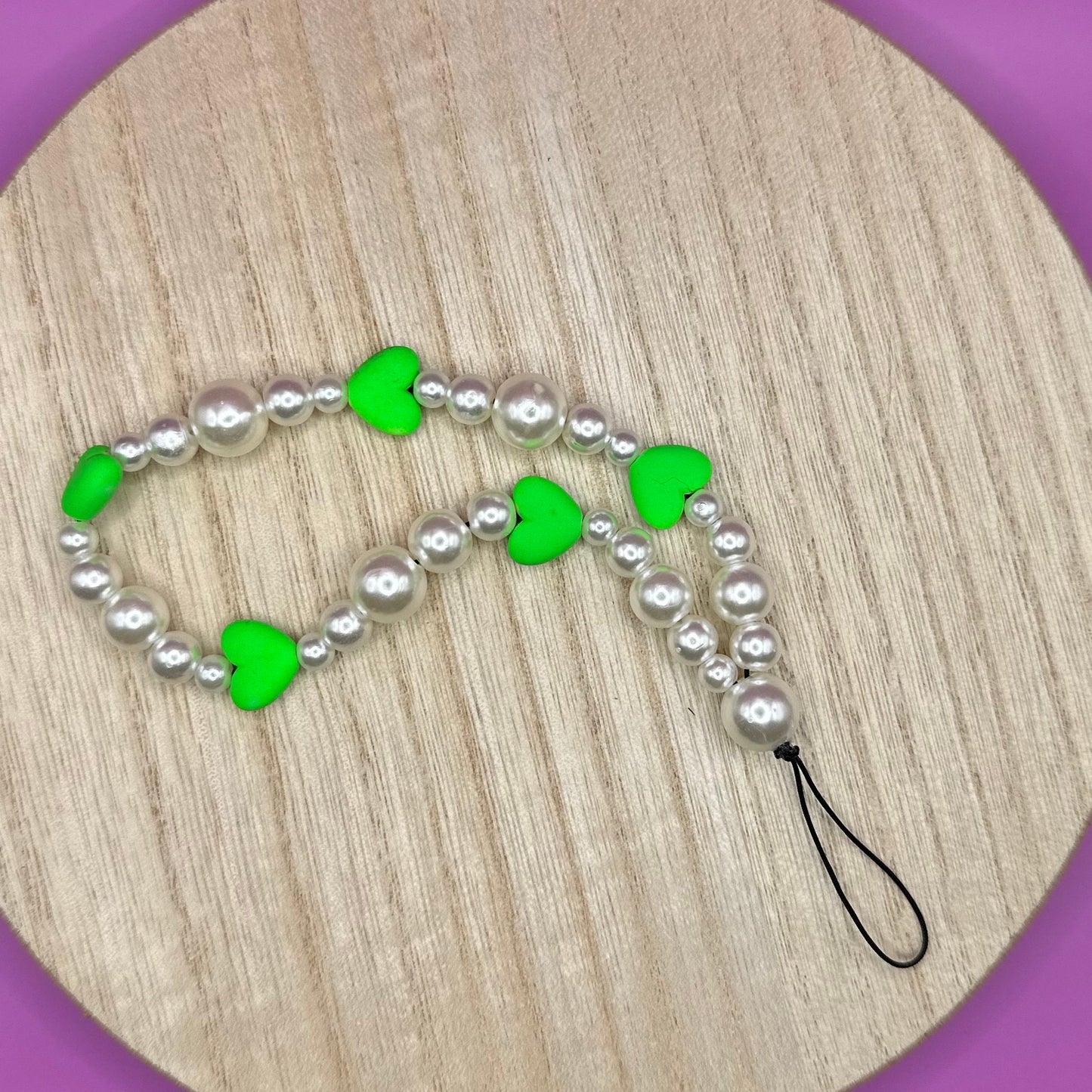 Pearls and Hearts Beaded Phone Charm, Y2K Cellphone Strap
