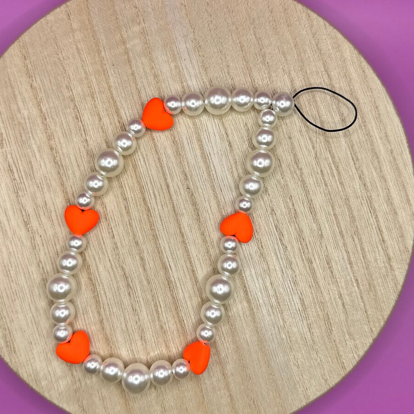 Pearls and Hearts Beaded Phone Charm, Y2K Cellphone Strap