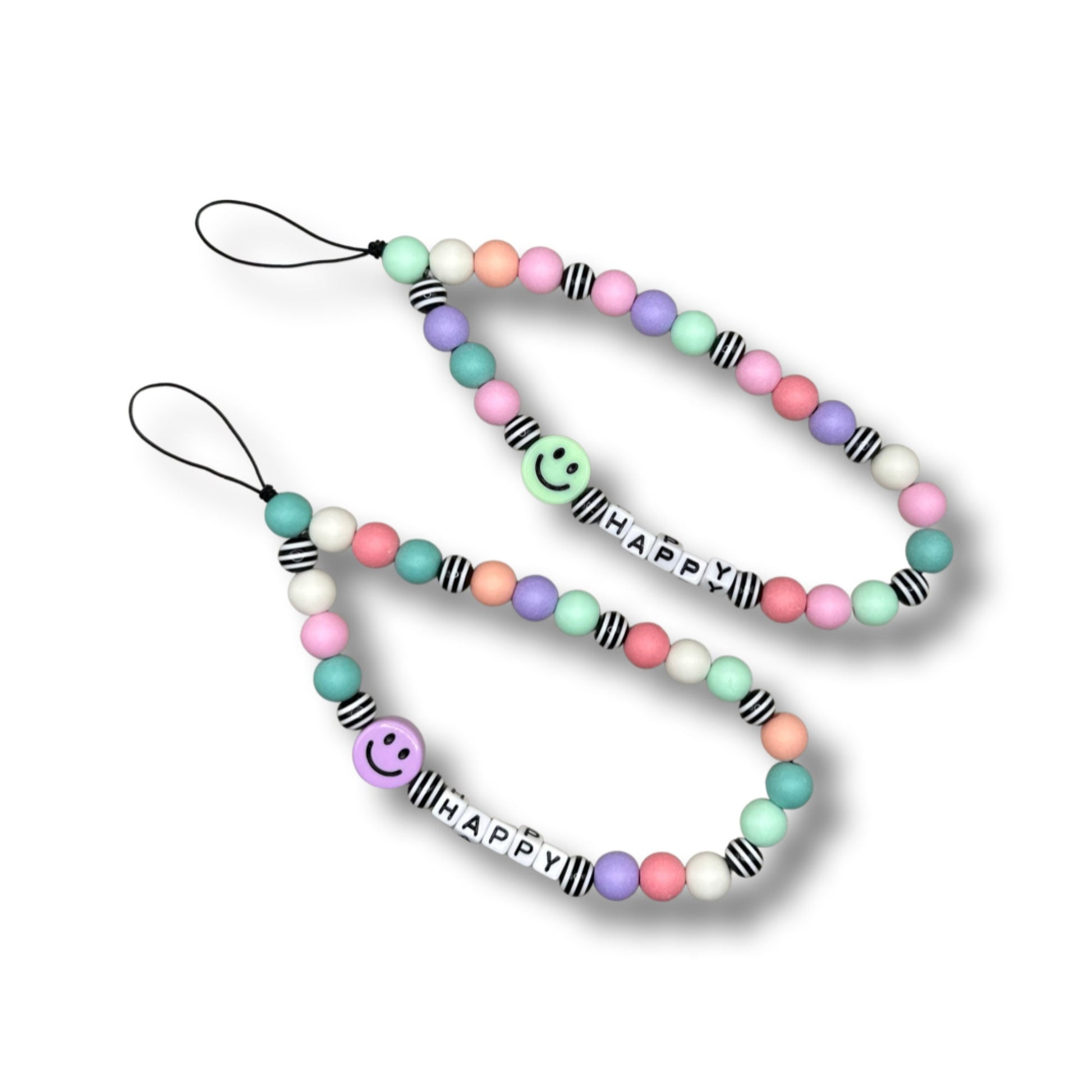 Happy Smiley Face Beaded Phone Charm: Y2K Cellphone Strap