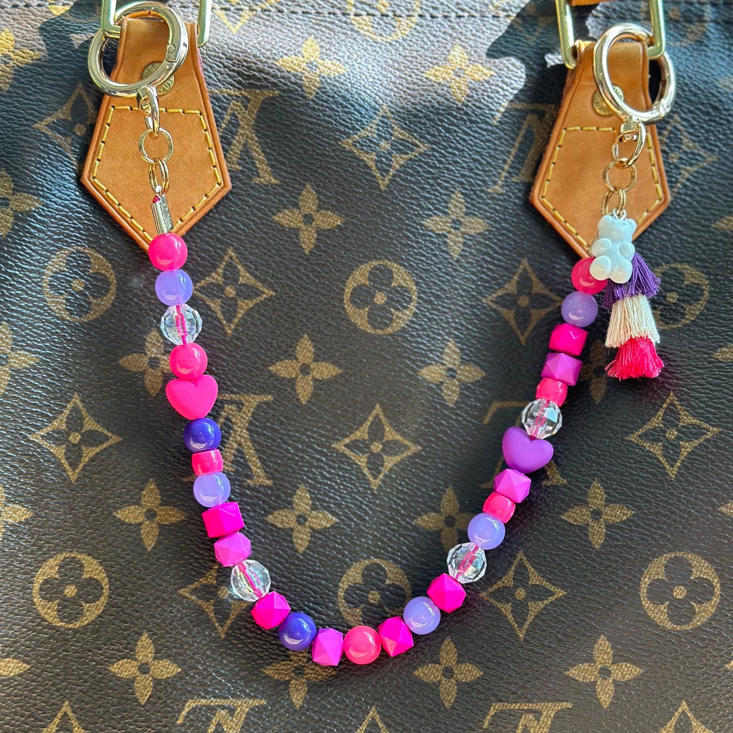 Beaded Purse Charm: Pink Purple Y2K Style Bag Jewelry