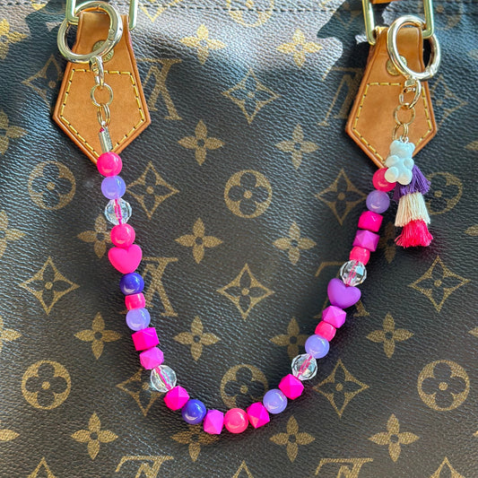 Beaded Purse Charm: Pink Purple Y2K Style Bag Jewelry