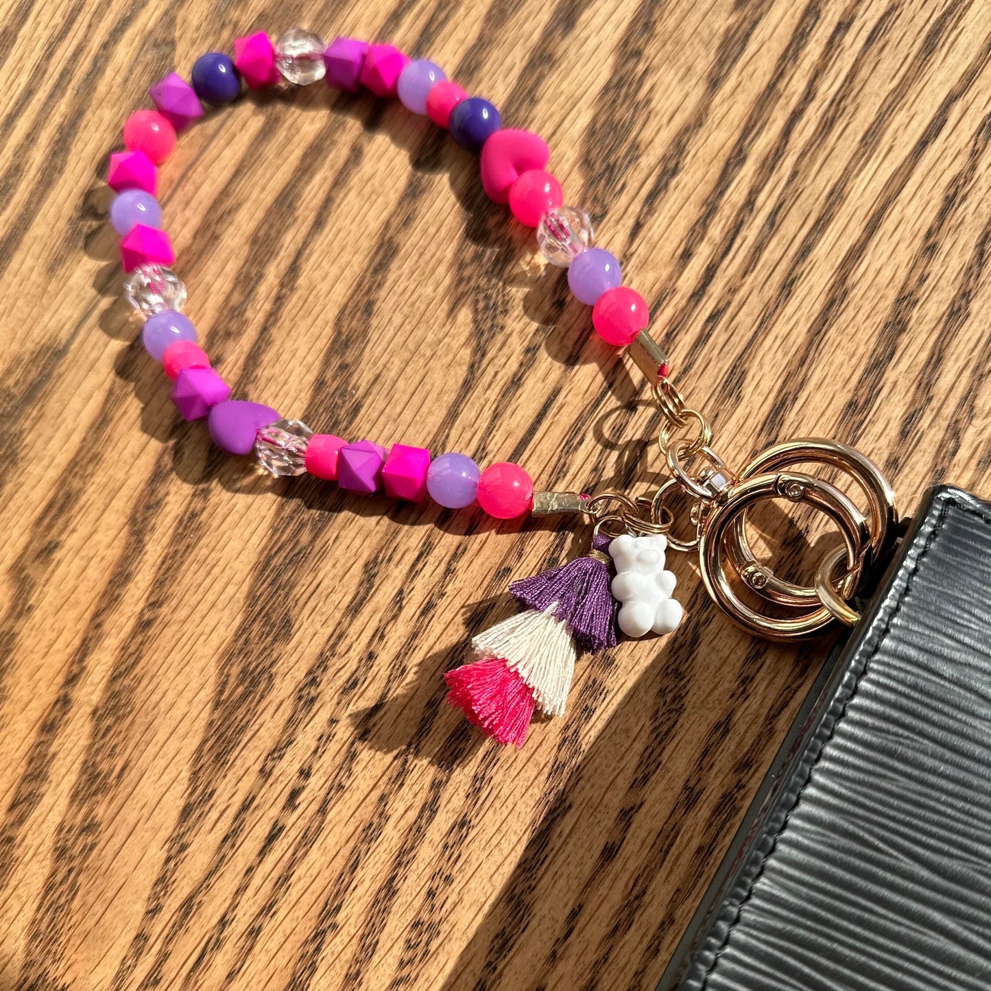 Beaded Purse Charm: Pink Purple Y2K Style Bag Jewelry