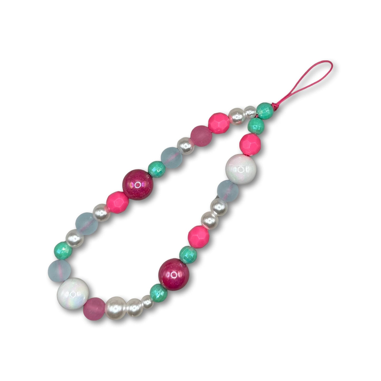 Pink & Teal Beaded Phone Charm, Y2K Cellphone Strap