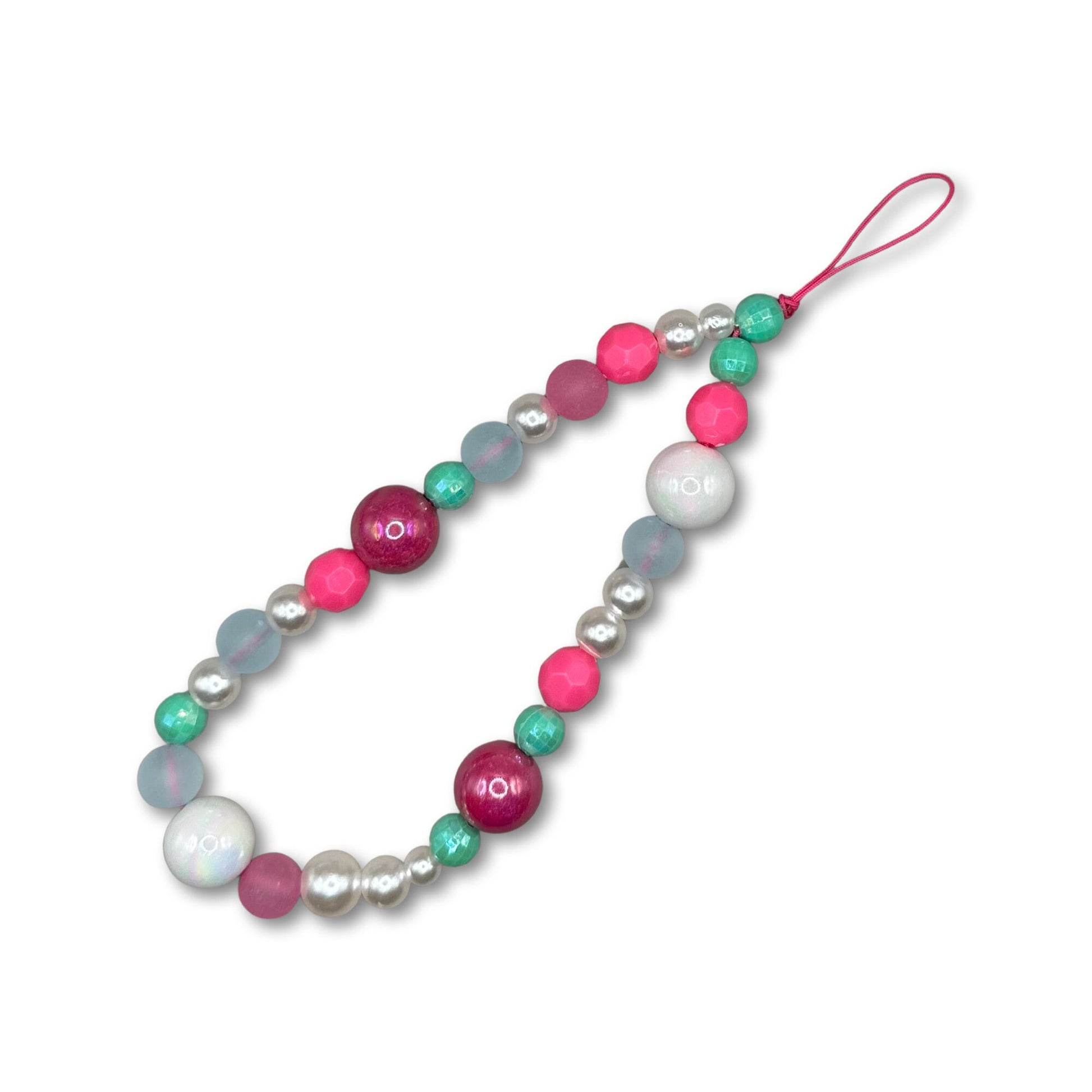 Pink & Teal Beaded Phone Charm, Y2K Cellphone Strap
