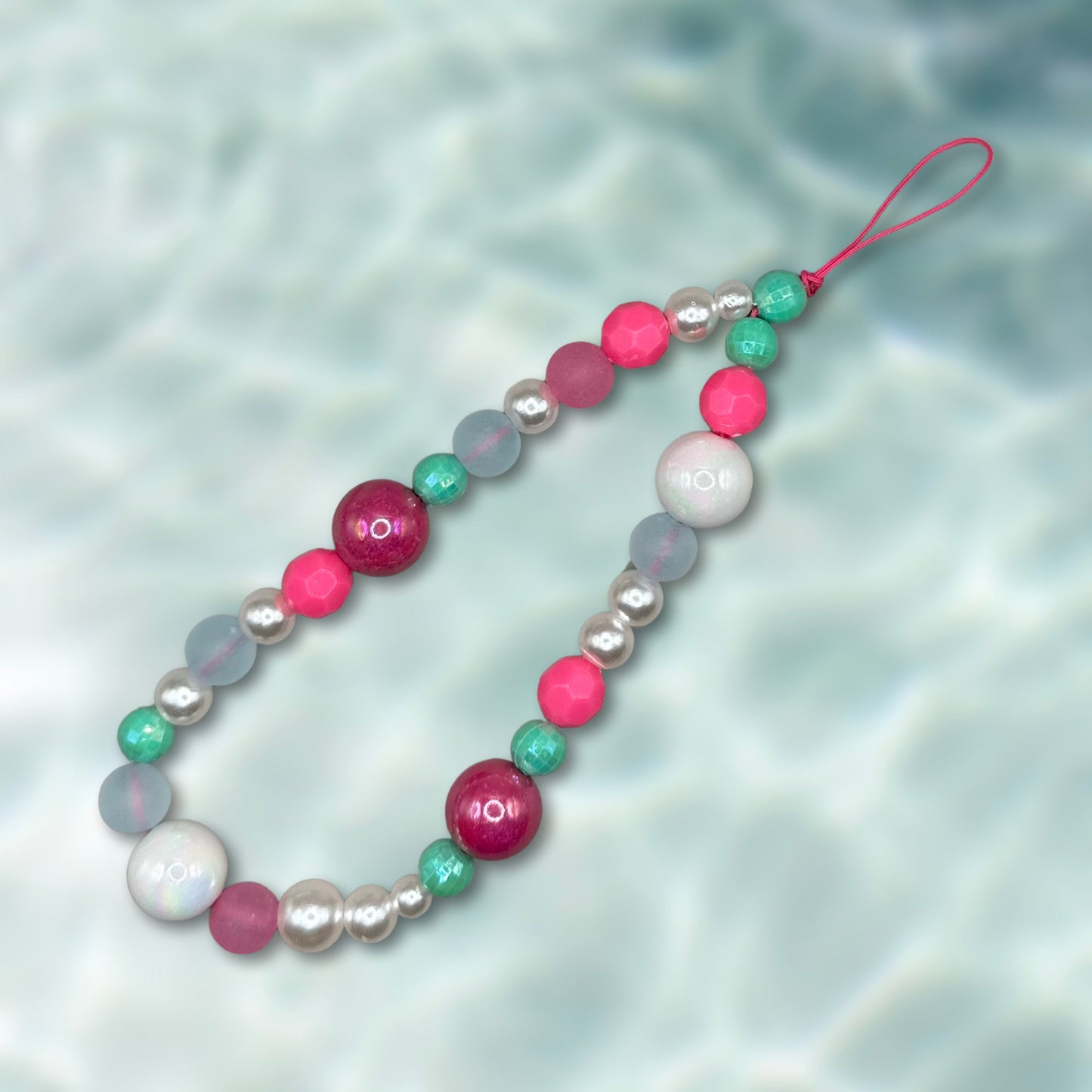 Pink & Teal Beaded Phone Charm, Y2K Cellphone Strap