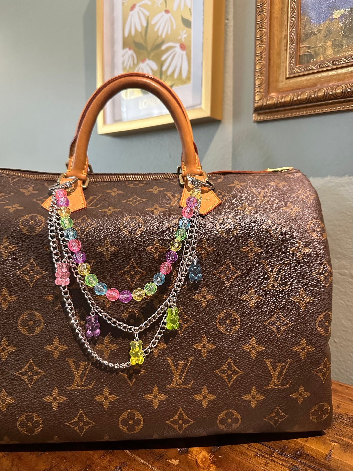Rainbow Gummy Bear Purse Charm, Silver Chain Y2K Bag Jewelry