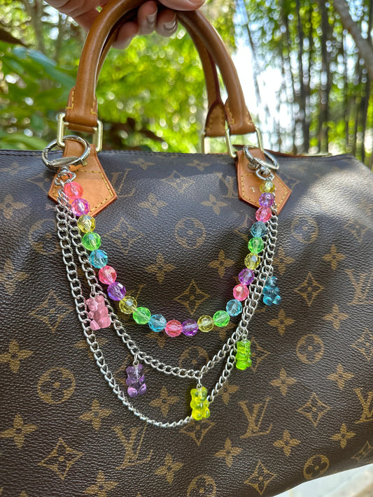 Rainbow Gummy Bear Purse Charm, Silver Chain Y2K Bag Jewelry