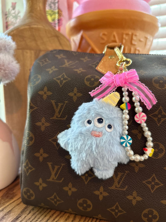 Pastel candy monster purse charms - Cute keychain plush for trendy y2k style, 90s aesthetic | Kawaii purse jewelry | Fuzzy book bag charm