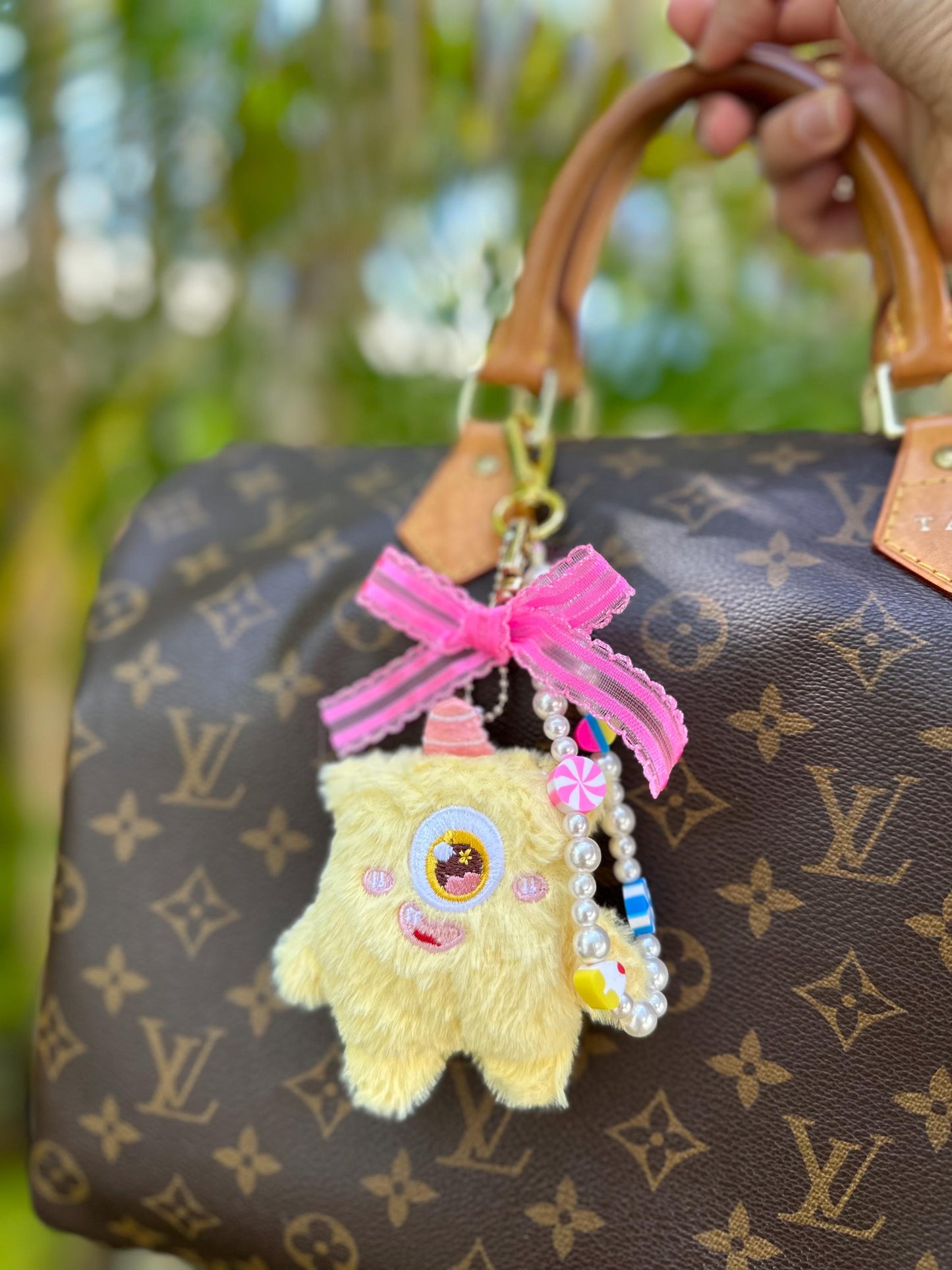 Pastel candy monster purse charms - Cute keychain plush for trendy y2k style, 90s aesthetic | Kawaii purse jewelry | Fuzzy book bag charm