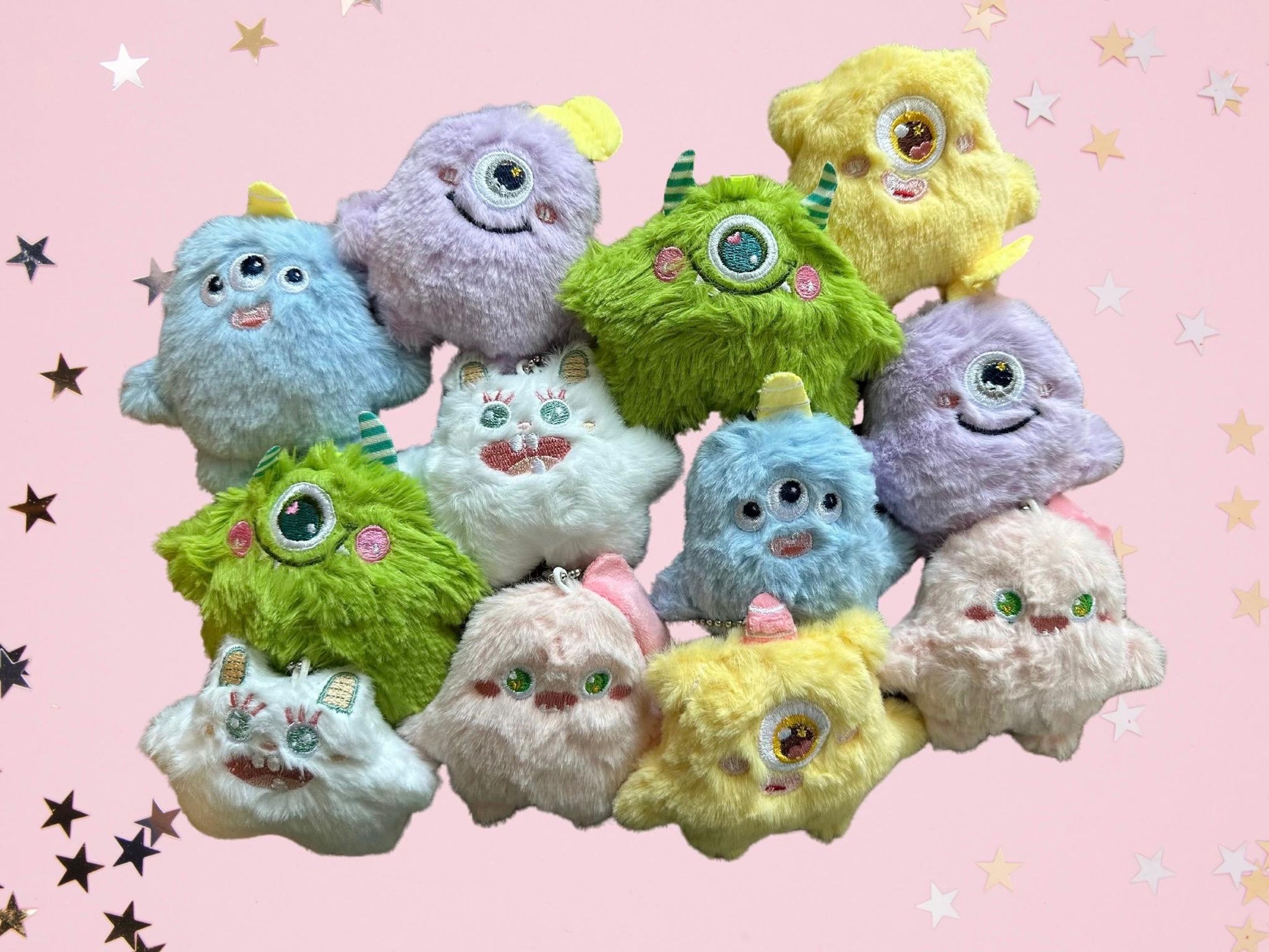 Pastel candy monster purse charms - Cute keychain plush for trendy y2k style, 90s aesthetic | Kawaii purse jewelry | Fuzzy book bag charm