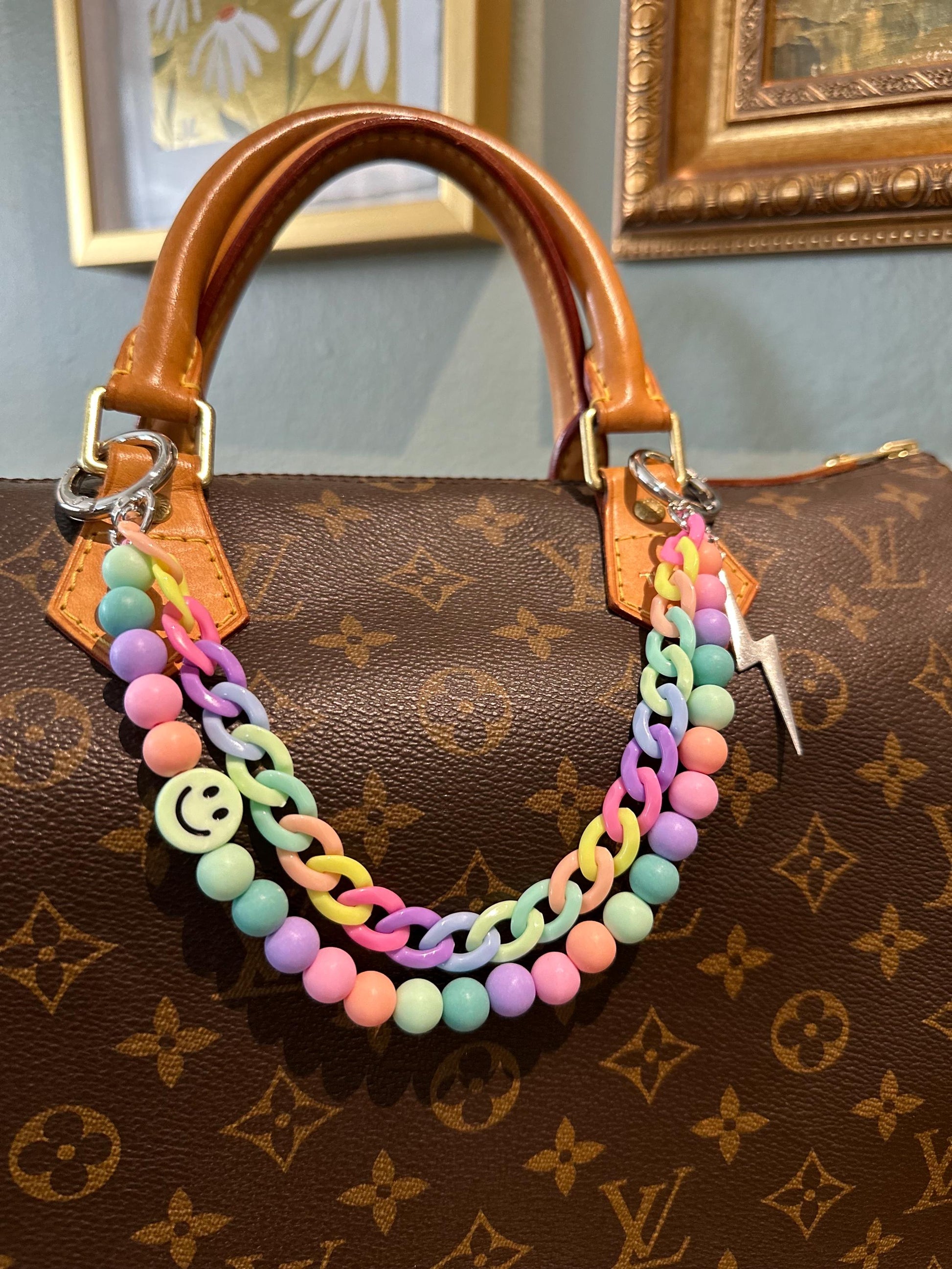 Pastel Rainbow Beaded Purse Charm: Smiley Face, Lightning Bolt, Y2K Style