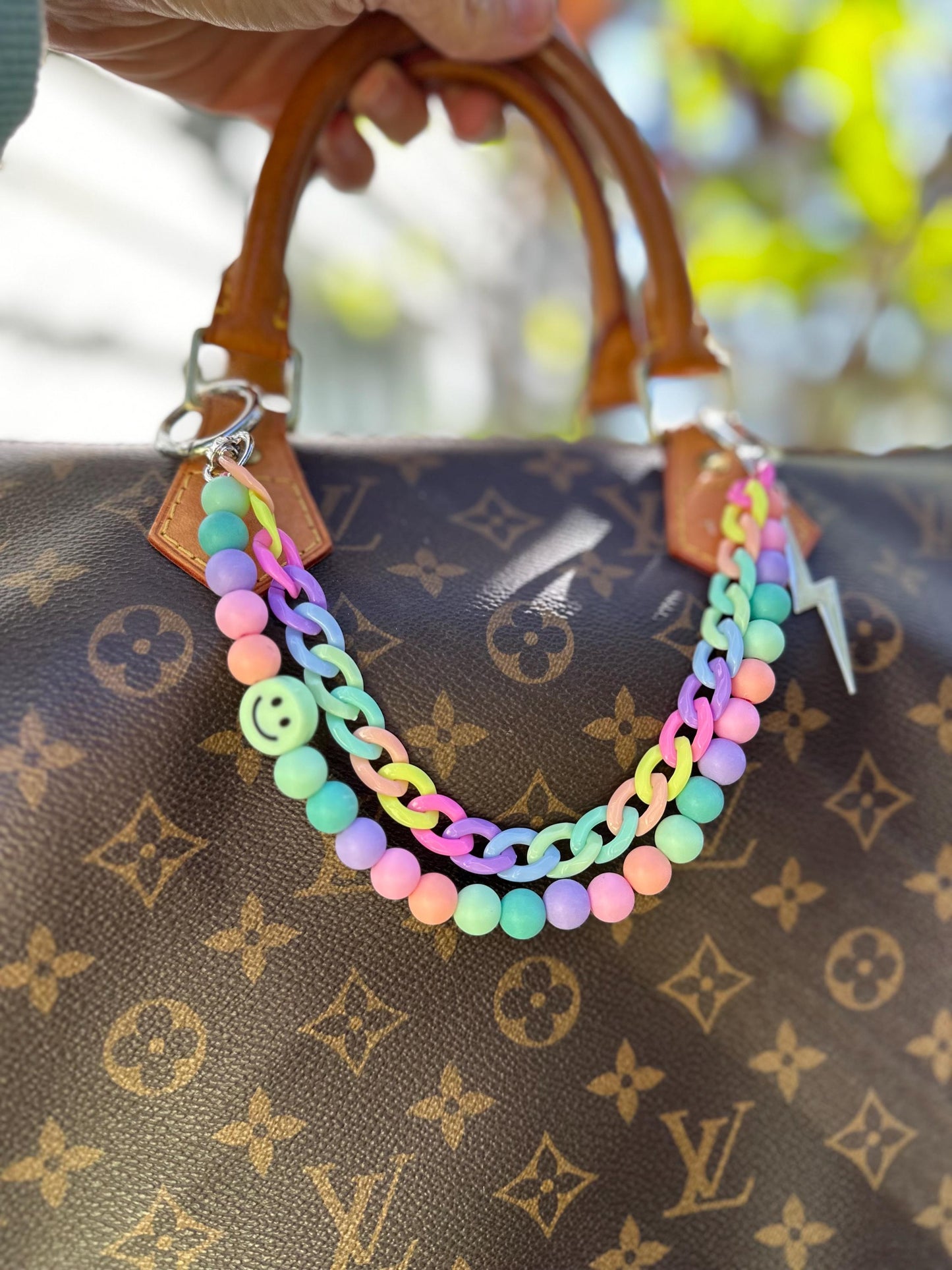 Pastel Rainbow Beaded Purse Charm: Smiley Face, Lightning Bolt, Y2K Style