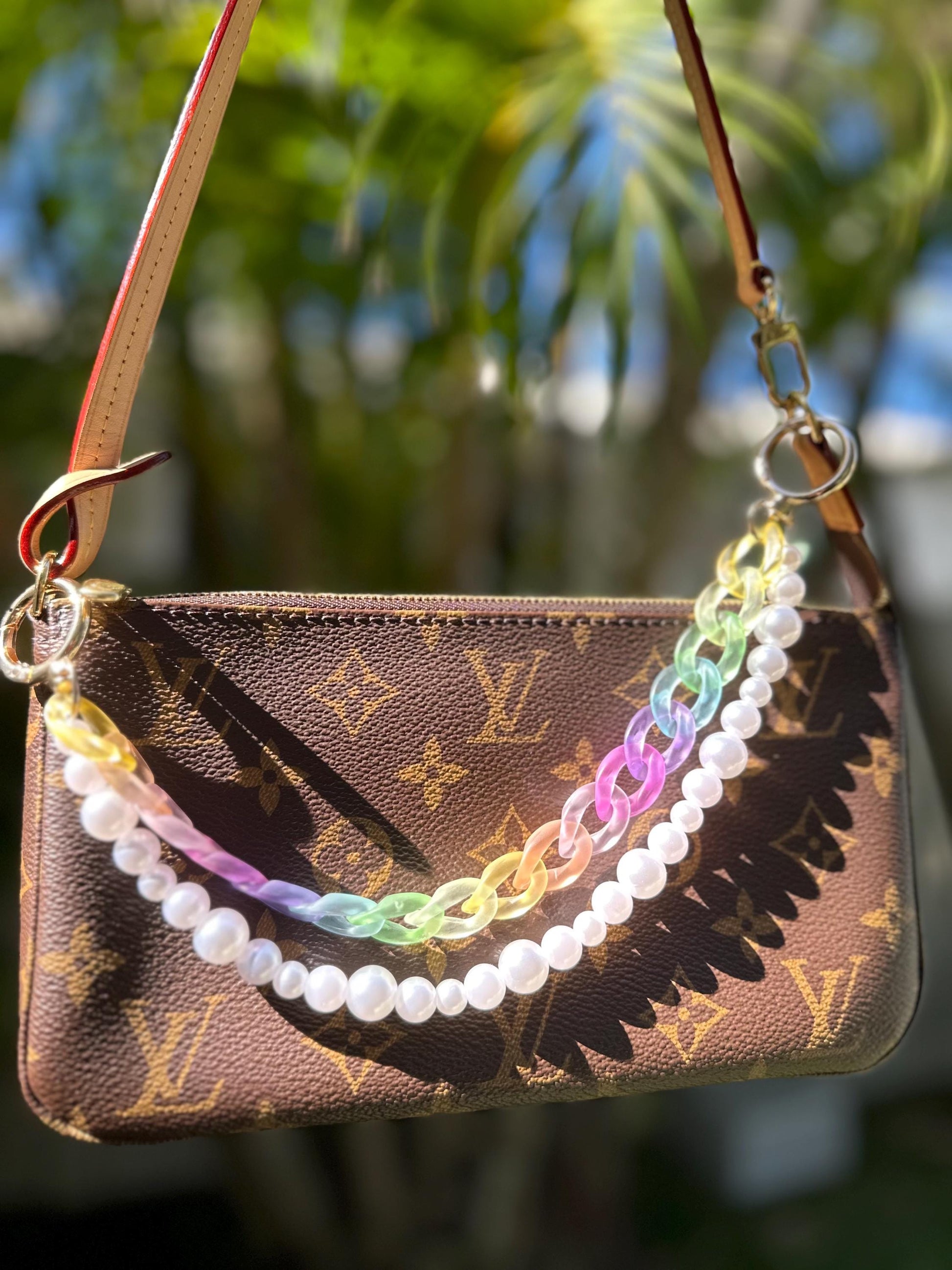 Rainbow Pearl Beaded Purse Charm: Y2K Purse Strap