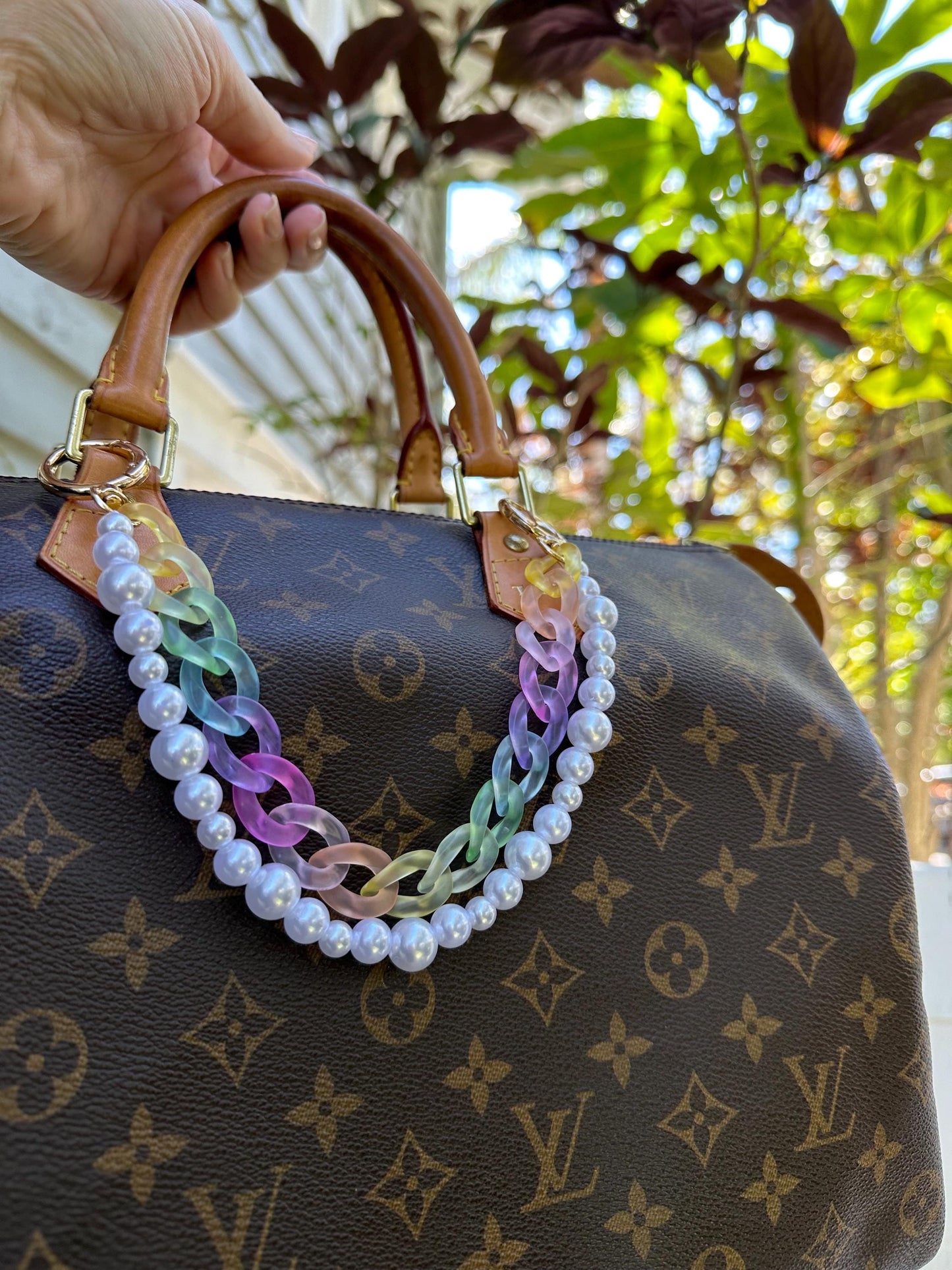 Rainbow Pearl Beaded Purse Charm: Y2K Purse Strap