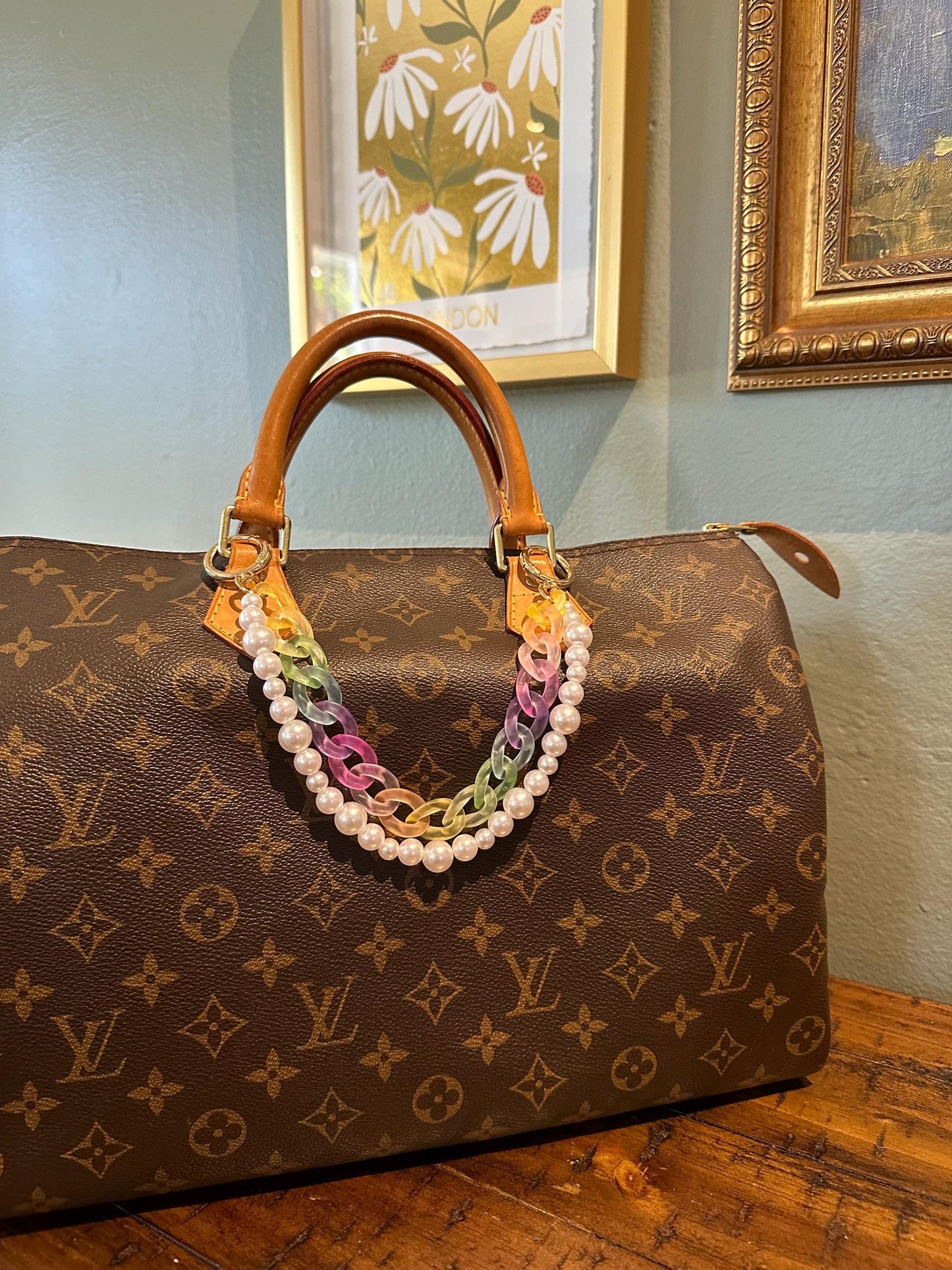 Rainbow Pearl Beaded Purse Charm: Y2K Purse Strap