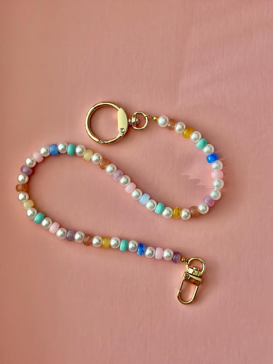 Pastel Rainbow Beaded Purse Charm: Pearl Bag Strap Jewelry, Retro Dainty Handbag Chain