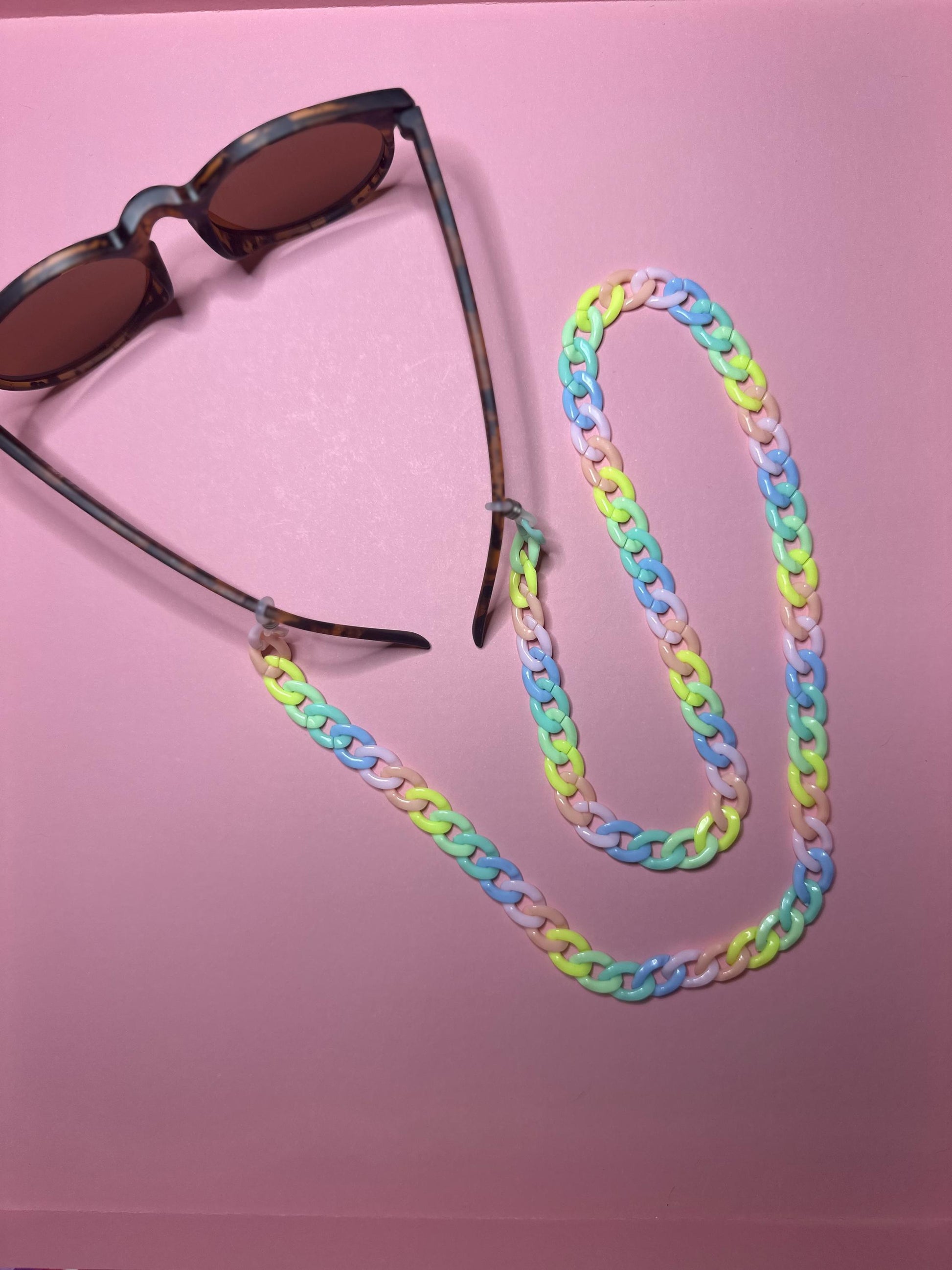 Rainbow Acrylic Glasses Chain: Chunky 30" Sunglasses Lanyard, 90s Y2k Maximalist Style