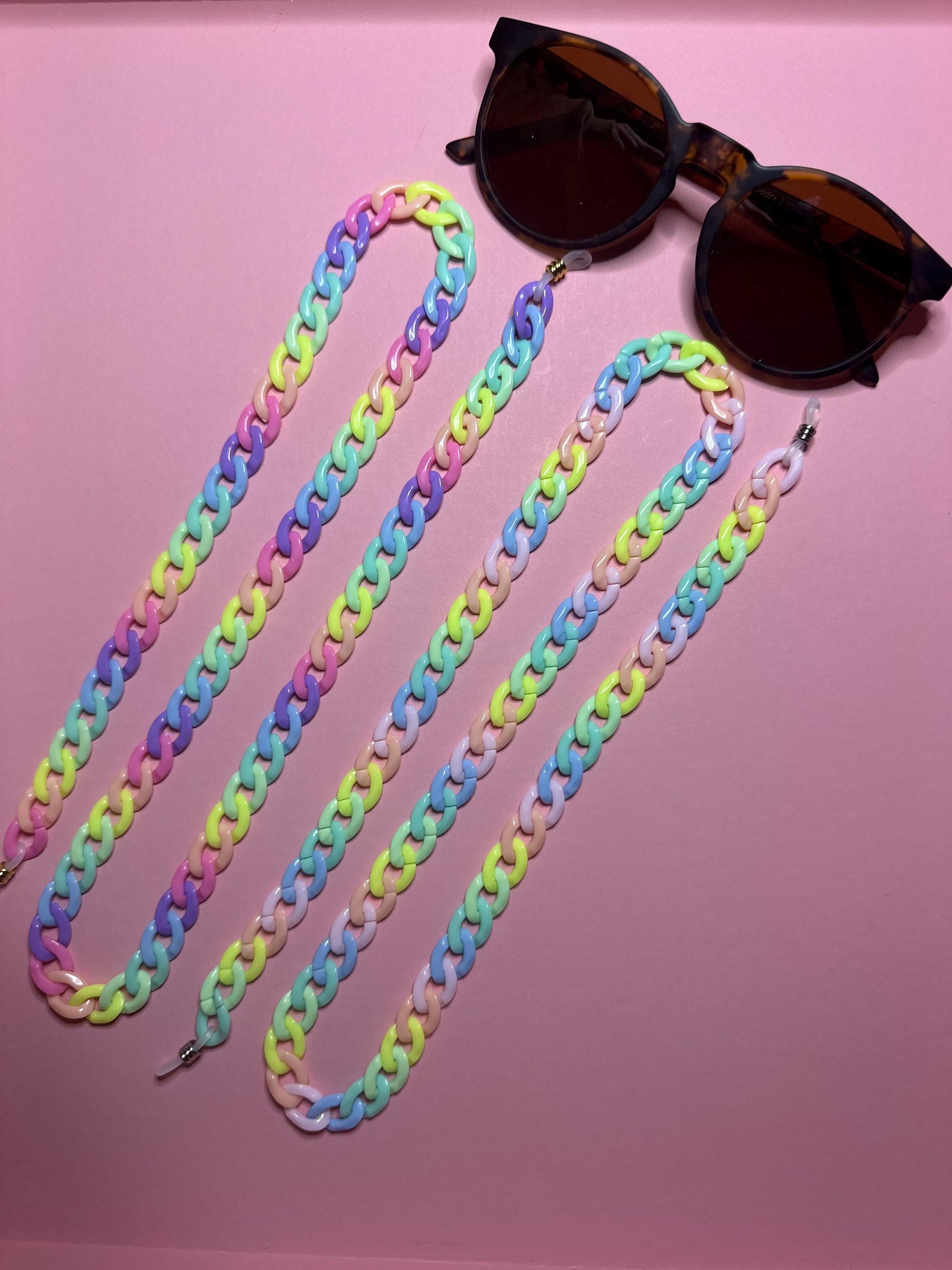 Rainbow Acrylic Glasses Chain: Chunky 30" Sunglasses Lanyard, 90s Y2k Maximalist Style
