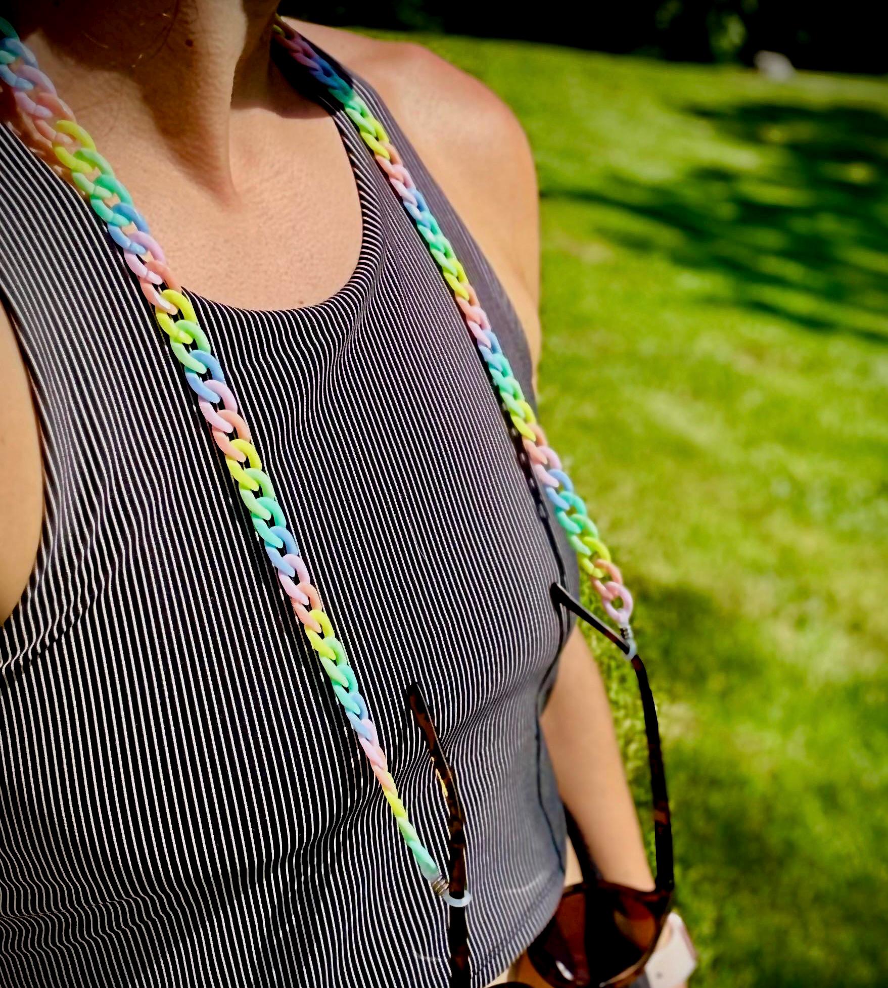 Rainbow Acrylic Glasses Chain: Chunky 30" Sunglasses Lanyard, 90s Y2k Maximalist Style