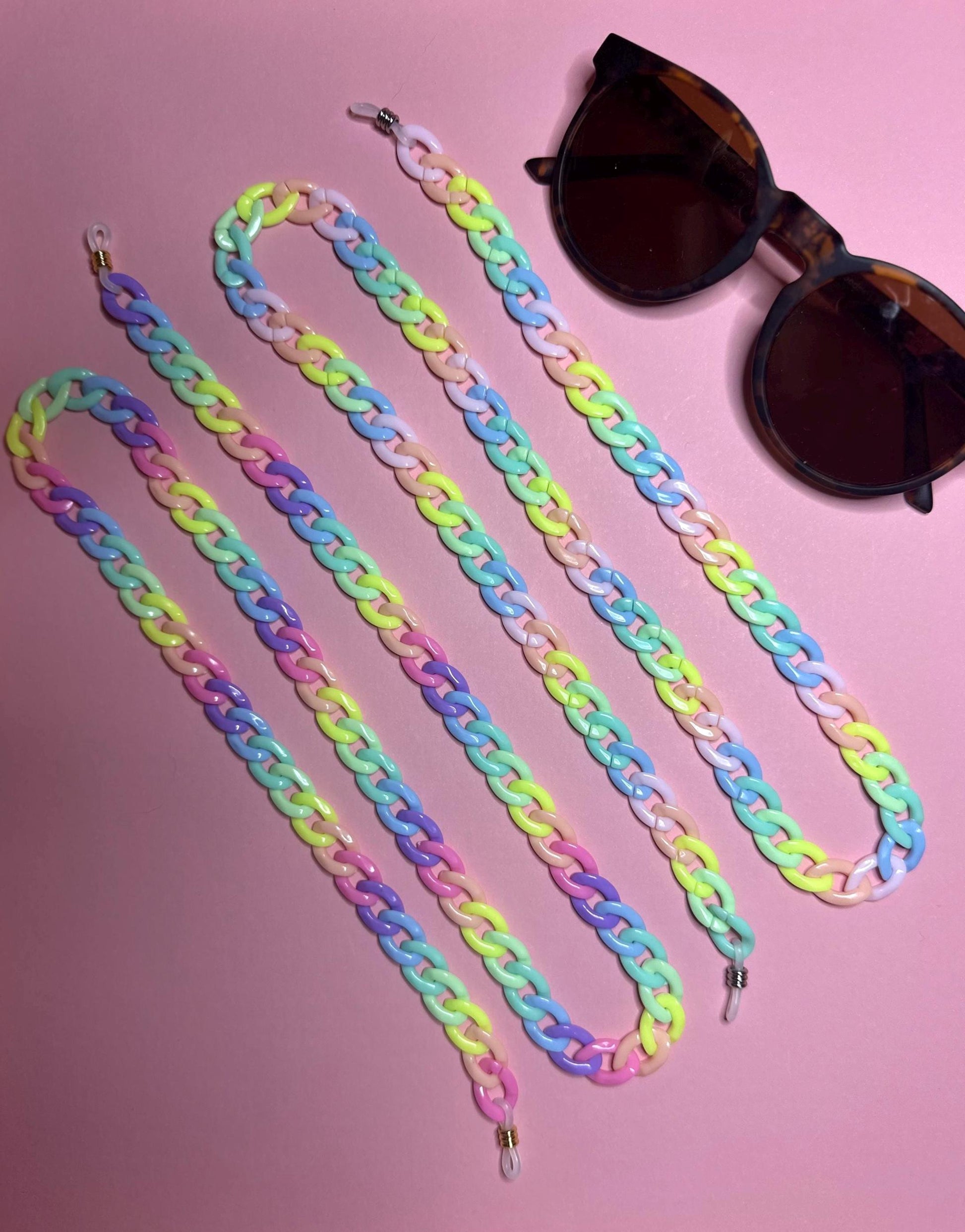 Rainbow Acrylic Glasses Chain: Chunky 30" Sunglasses Lanyard, 90s Y2k Maximalist Style