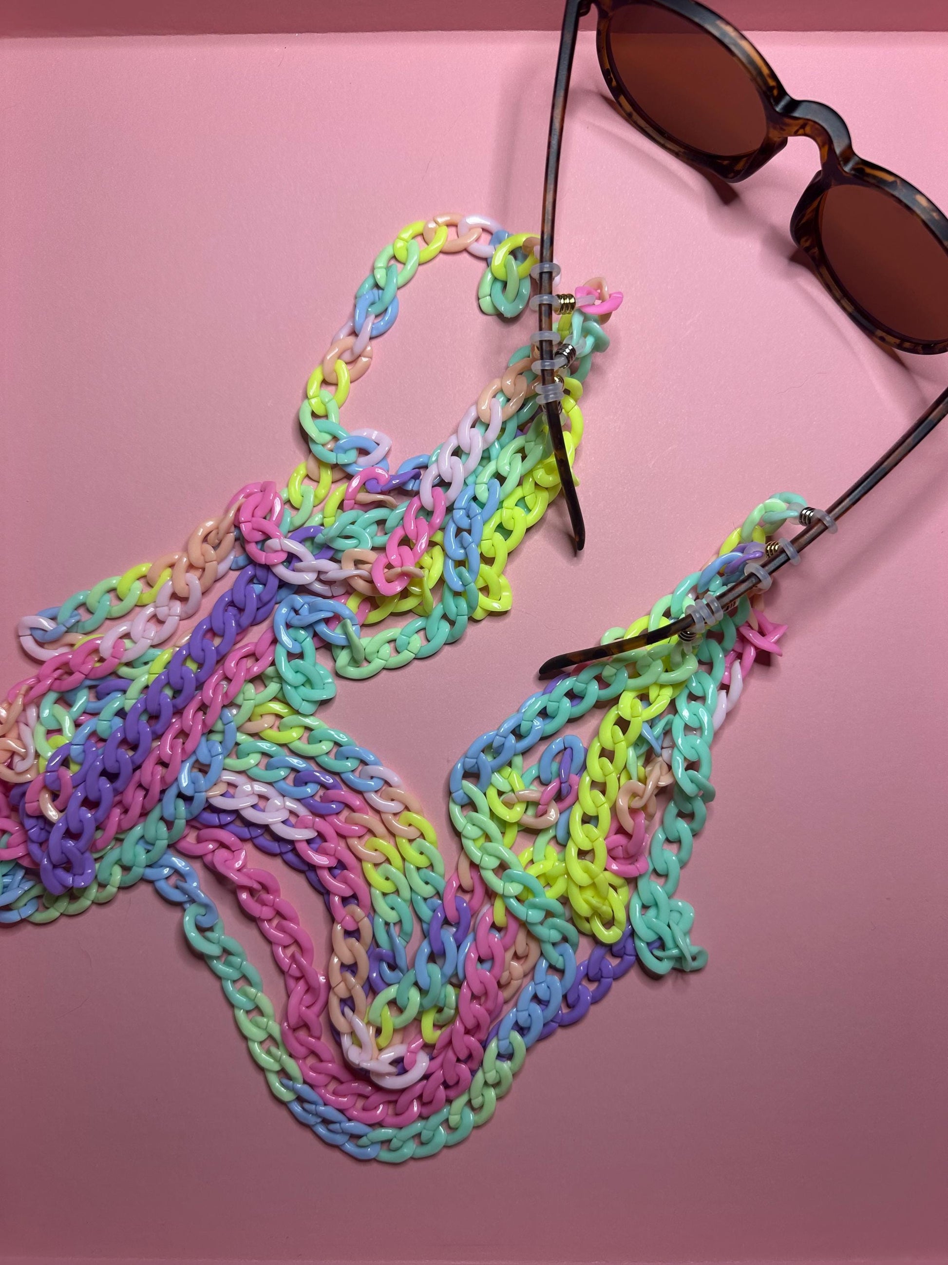 Color Block Glasses Chain: Chunky Acrylic Sunglasses Lanyard, Maximalist Style, Summer Festival Wear