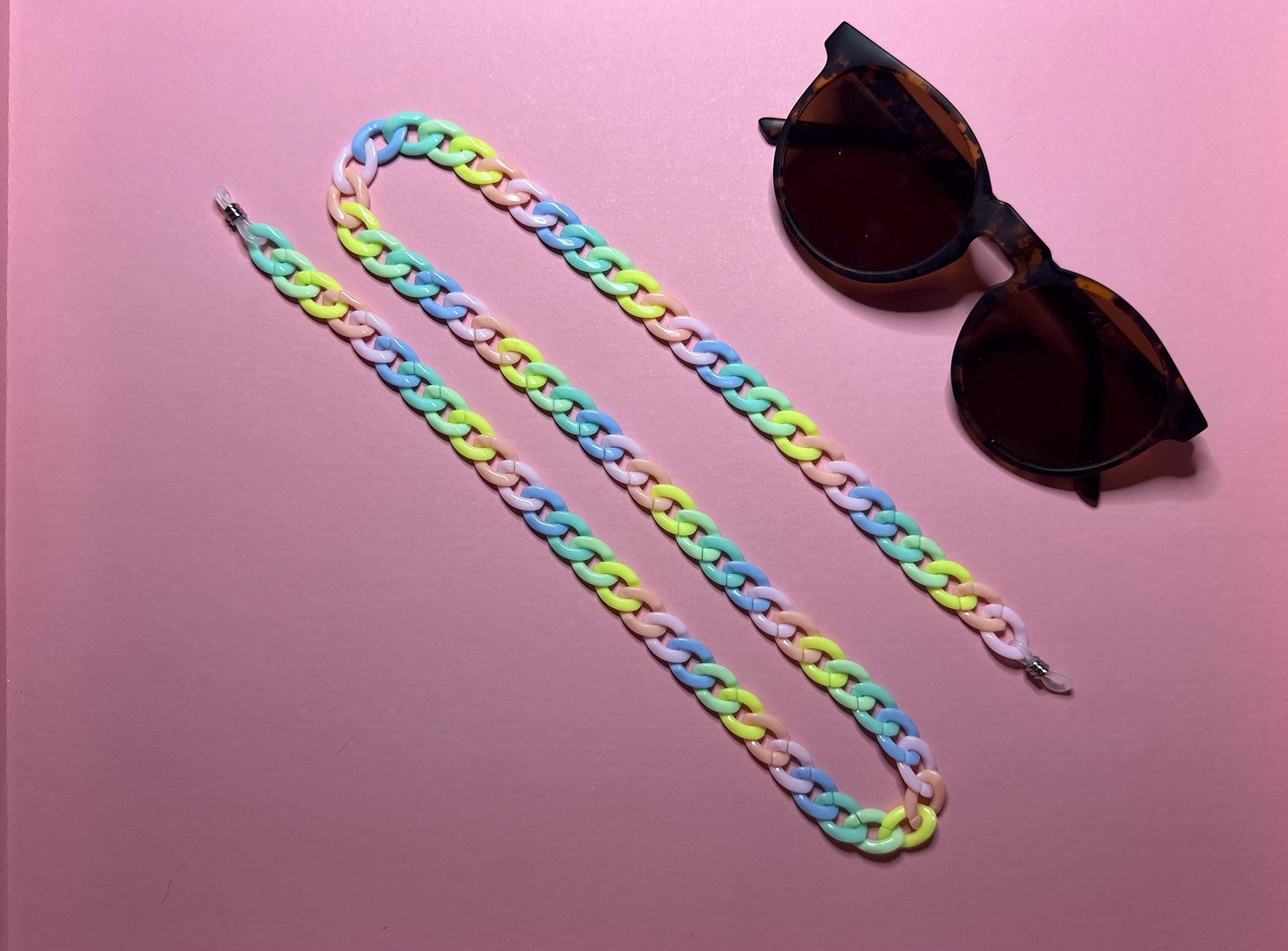Rainbow Acrylic Glasses Chain: Chunky 30" Sunglasses Lanyard, 90s Y2k Maximalist Style